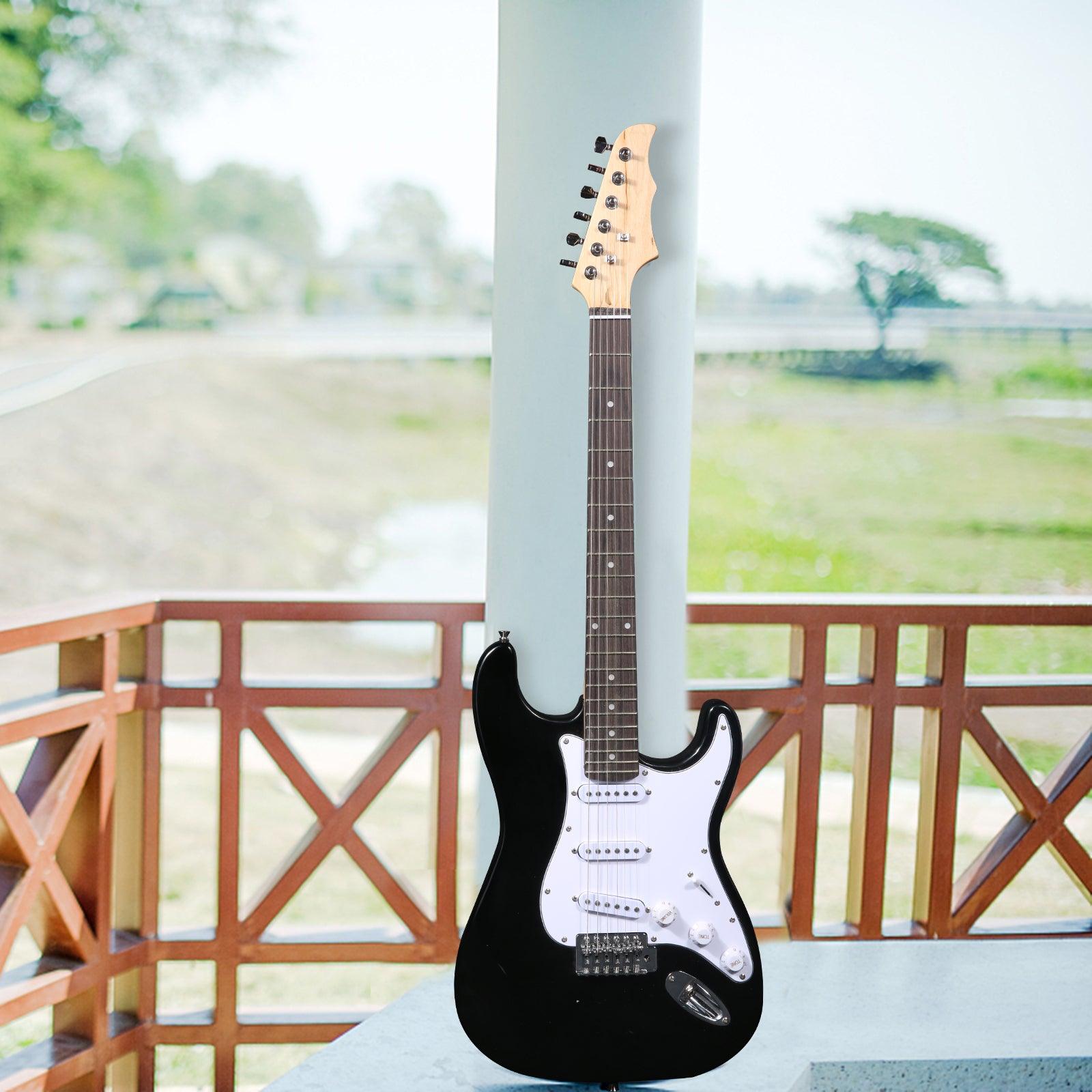 39.5" Full Size Electric Guitar for Beginners with Amplifier, Black and White - Luckyermore