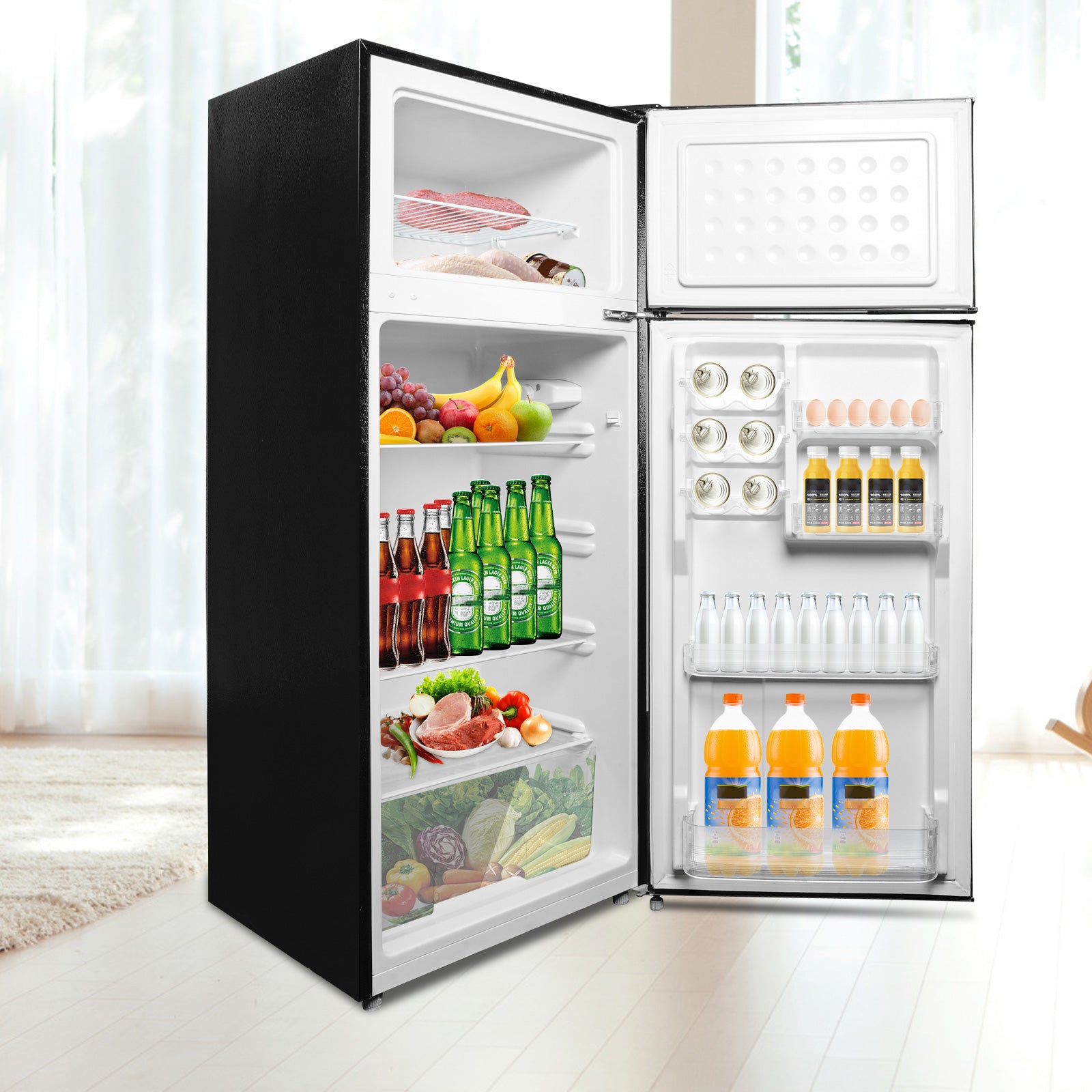 7.7 Cu.Ft. 2-Door Refrigerator with Freezer Fridge with Adjustable Thermostat Control, Black