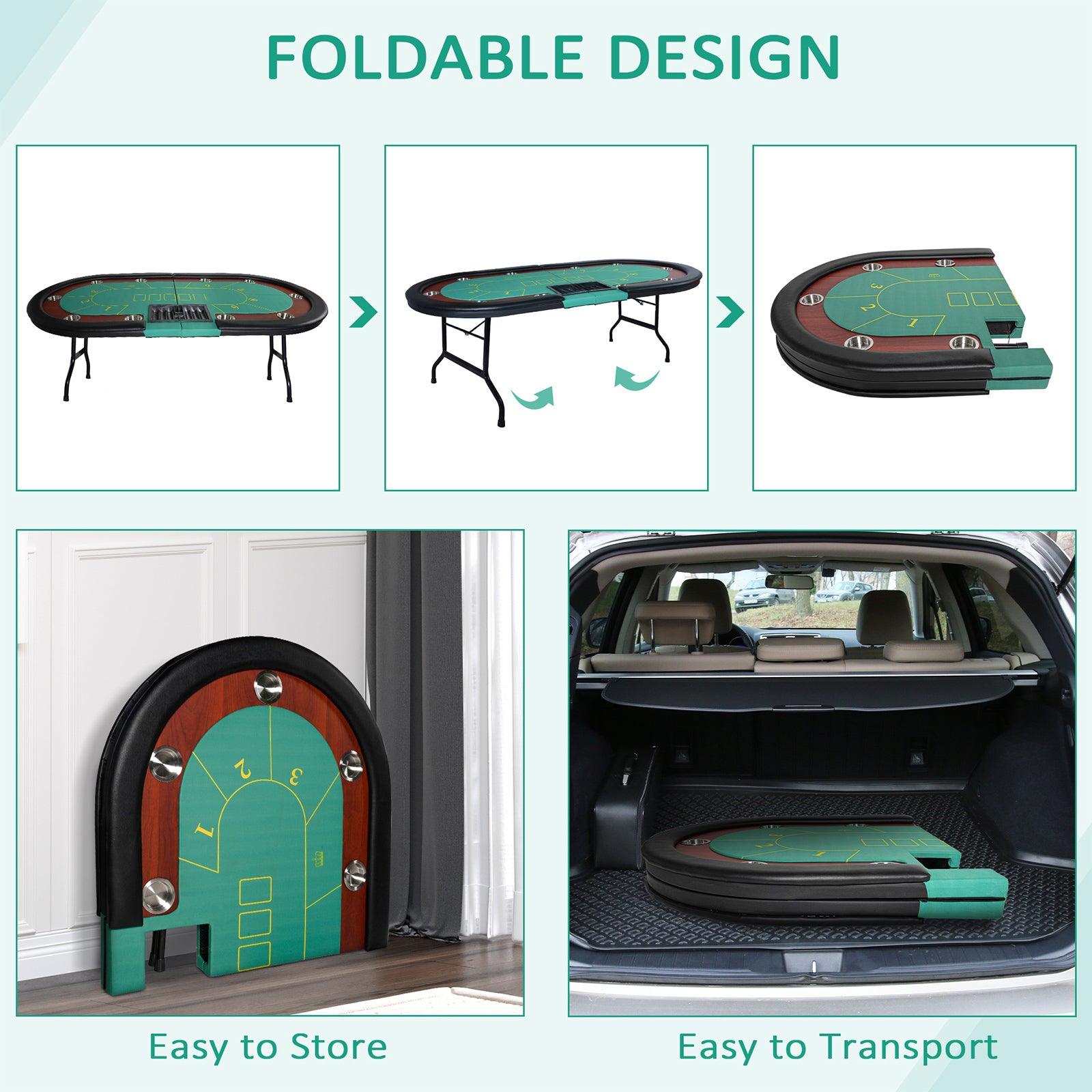 LUCKYERMORE 84" Folding Poker Table 10 Player Card Table with 10 Cup Holder for Texas Casino, Green