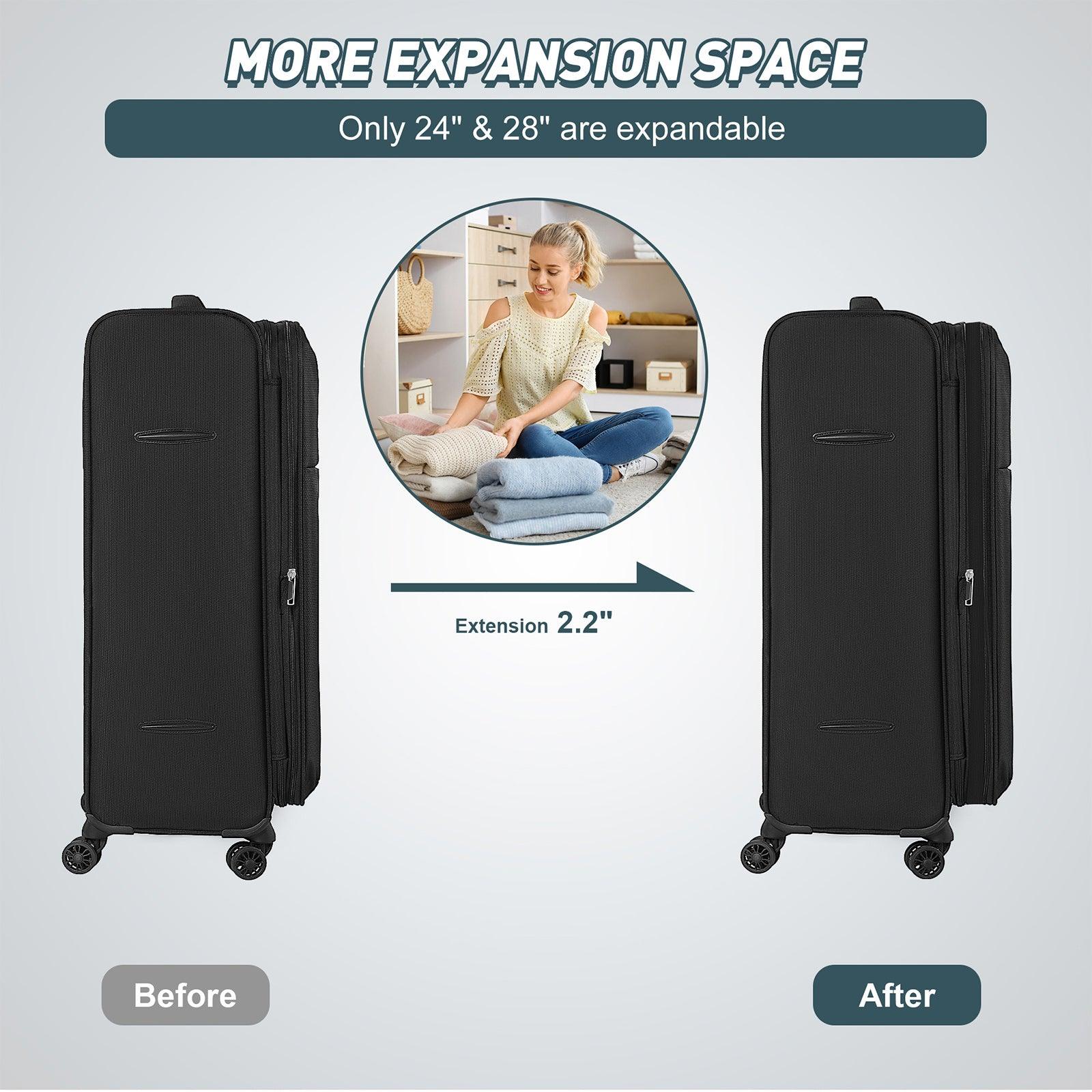 3-Piece Luggage Sets 20"/24"/28" with Wheels and Smooth Trolley Lightweight Expandable Suitcase Set, Black - Luckyermore