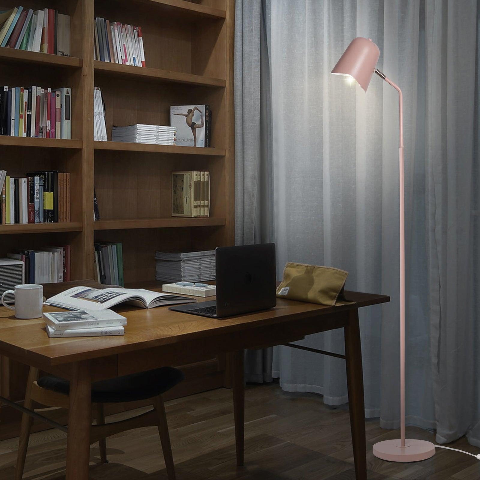 Modern Standing Floor Lamp with Adjustable Metal Shade Foot Switch Tall Stand Up Reading Lamp, Pink - Luckyermore