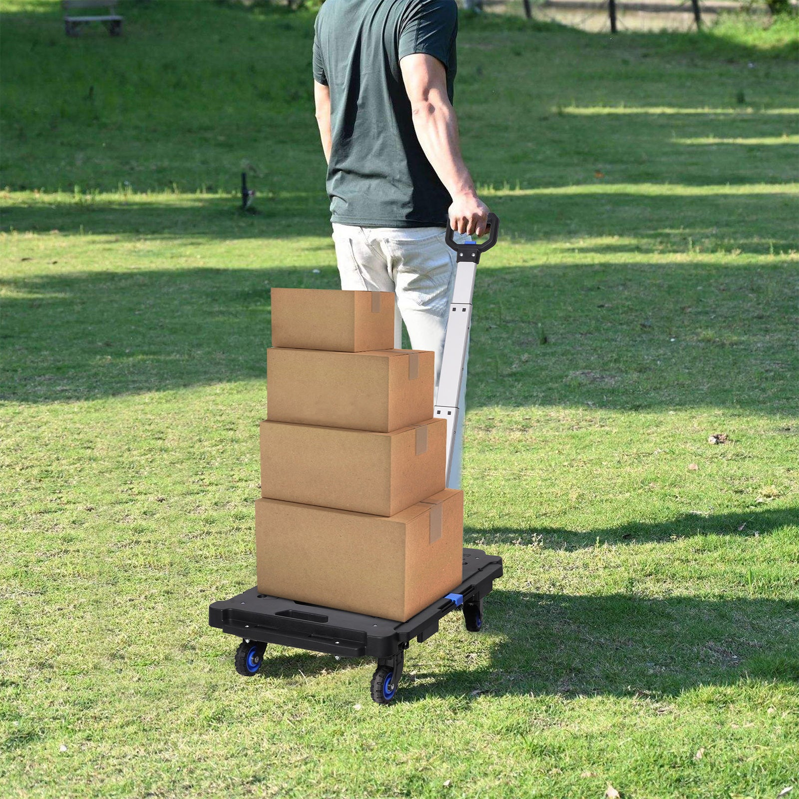 Portable Platform Hand Truck Foldable Hand Cart Dolly with 360° Swivel Wheels