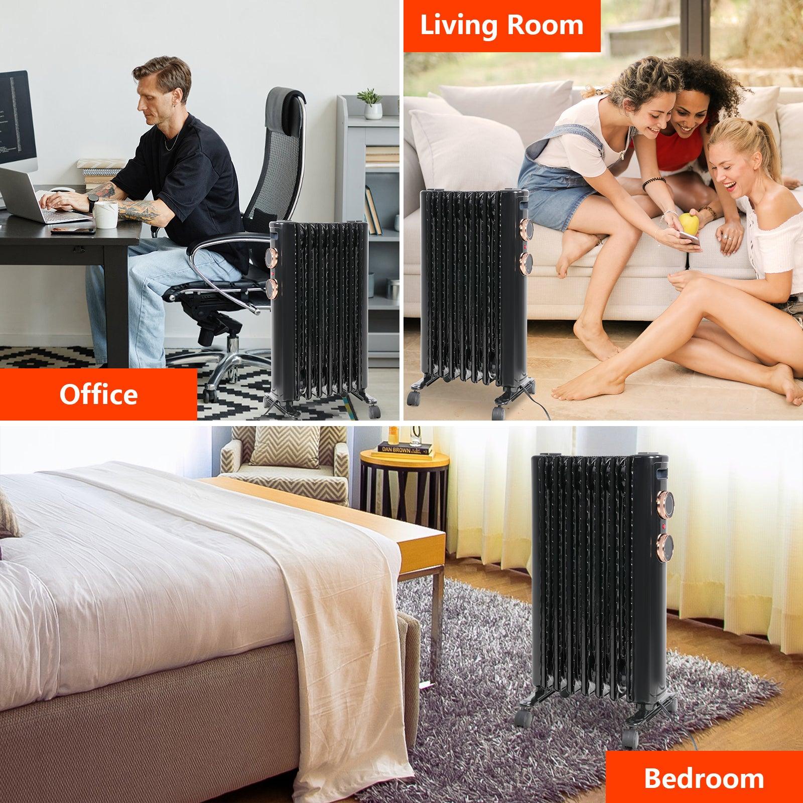 1500W Oil Filled Radiator Heater with 3 Heating Modes Portable Electric Space Heater, Black