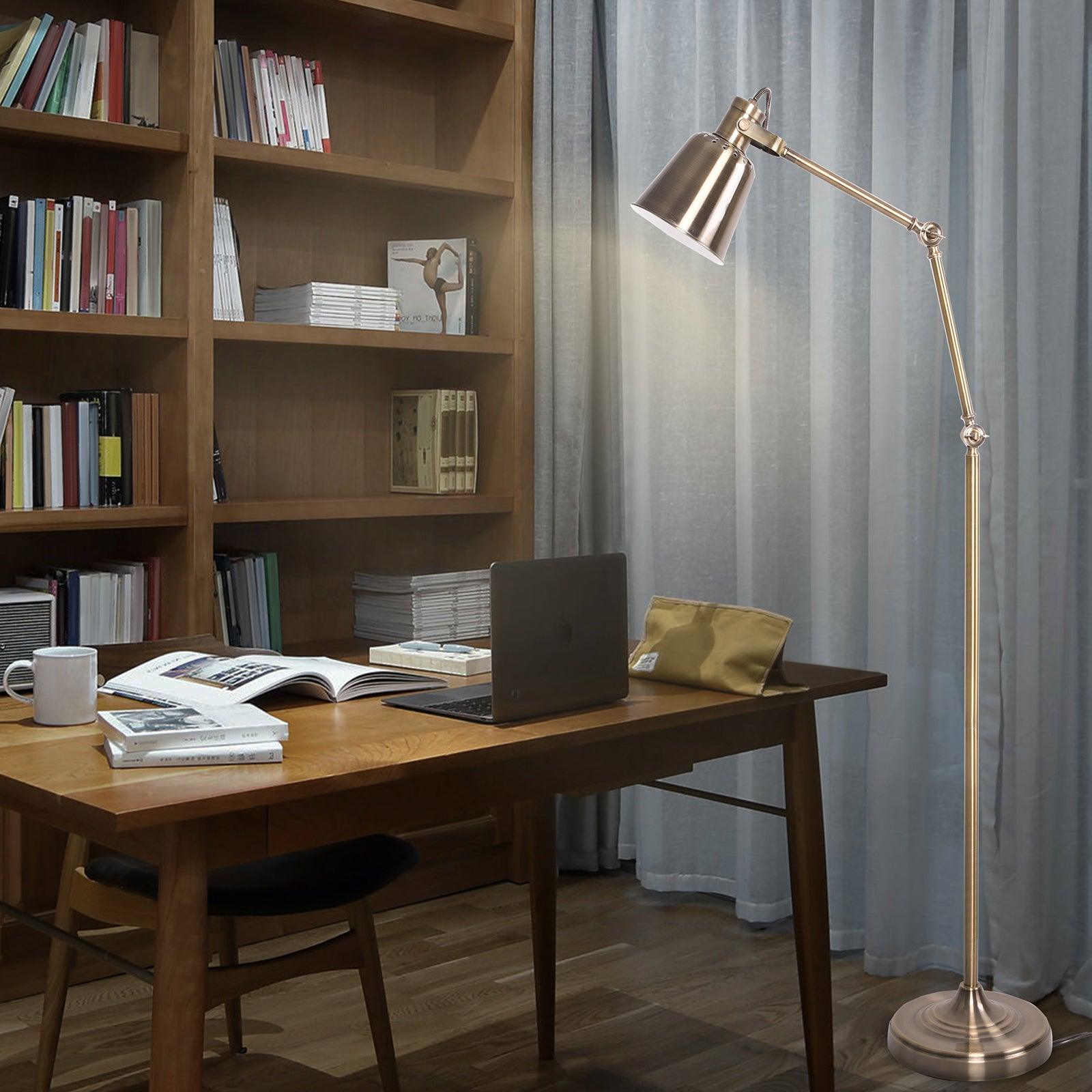 Industrial Standing Floor Lamps with Adjustable Head & Height Foot Switch Metal Tall Stand Up Reading Lamp, Bronze