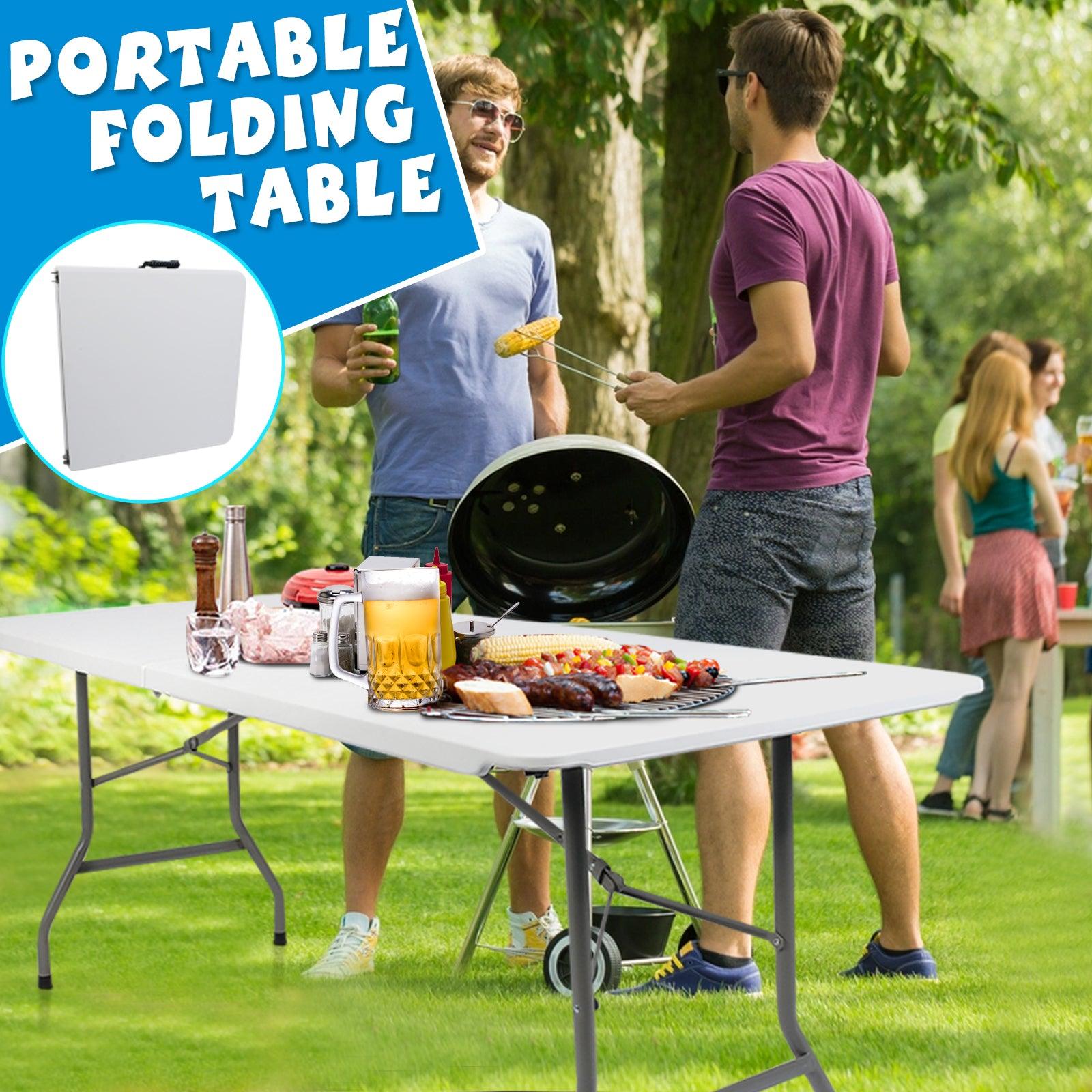 LUCKYERMORE 6ft Portable Folding Plastic Table for 6-8 Picnic Dining Table 71" with Carry Handle, White