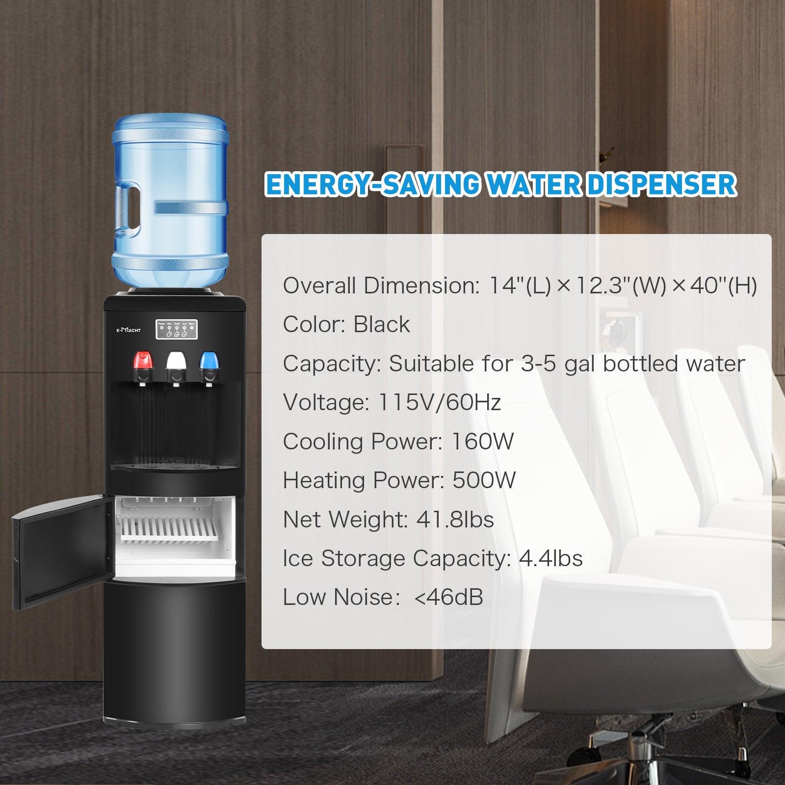 Luckyermore 2 in 1 Water Cooler Dispense for 3-5 Gallon Bottle with Scoop, Ice Maker, Child Safety Lock, Black  