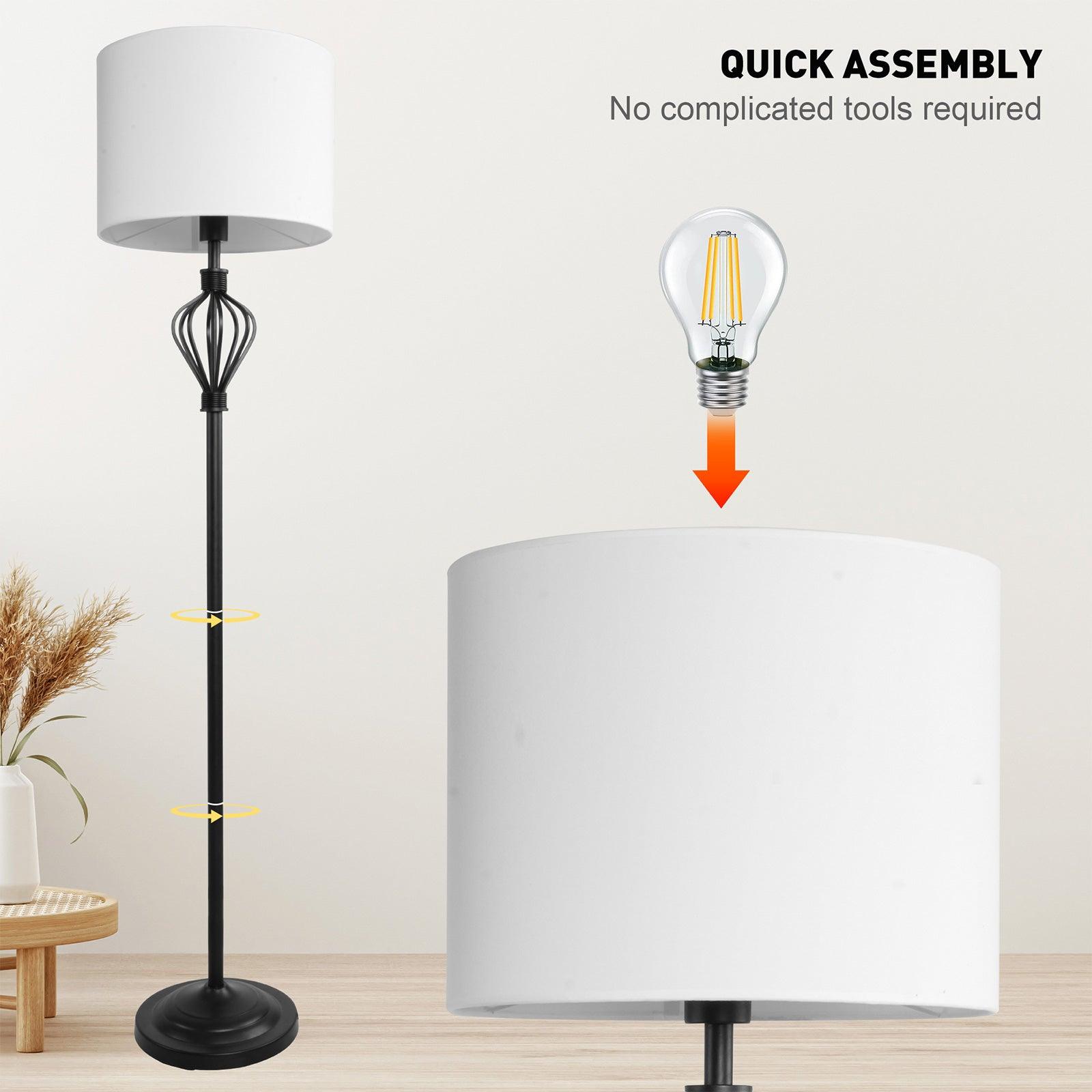 Standing Floor Lamp with 8W LED Bulb Foot Switch Fabric Lamp Shade Tall Stand Up Floor Lamp, Black and White - Luckyermore