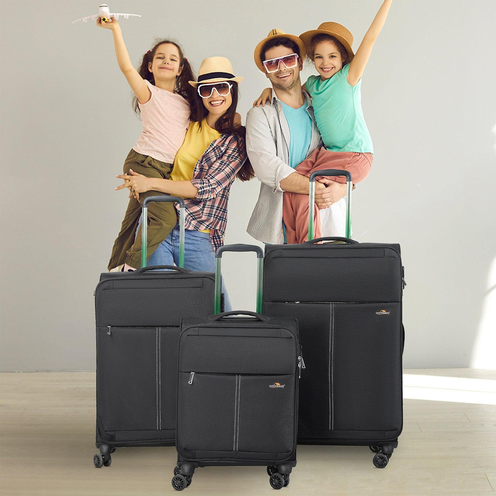 3-Piece Luggage Sets 20"/24"/28" with Wheels and Smooth Trolley Lightweight Expandable Suitcase Set, Black - Luckyermore