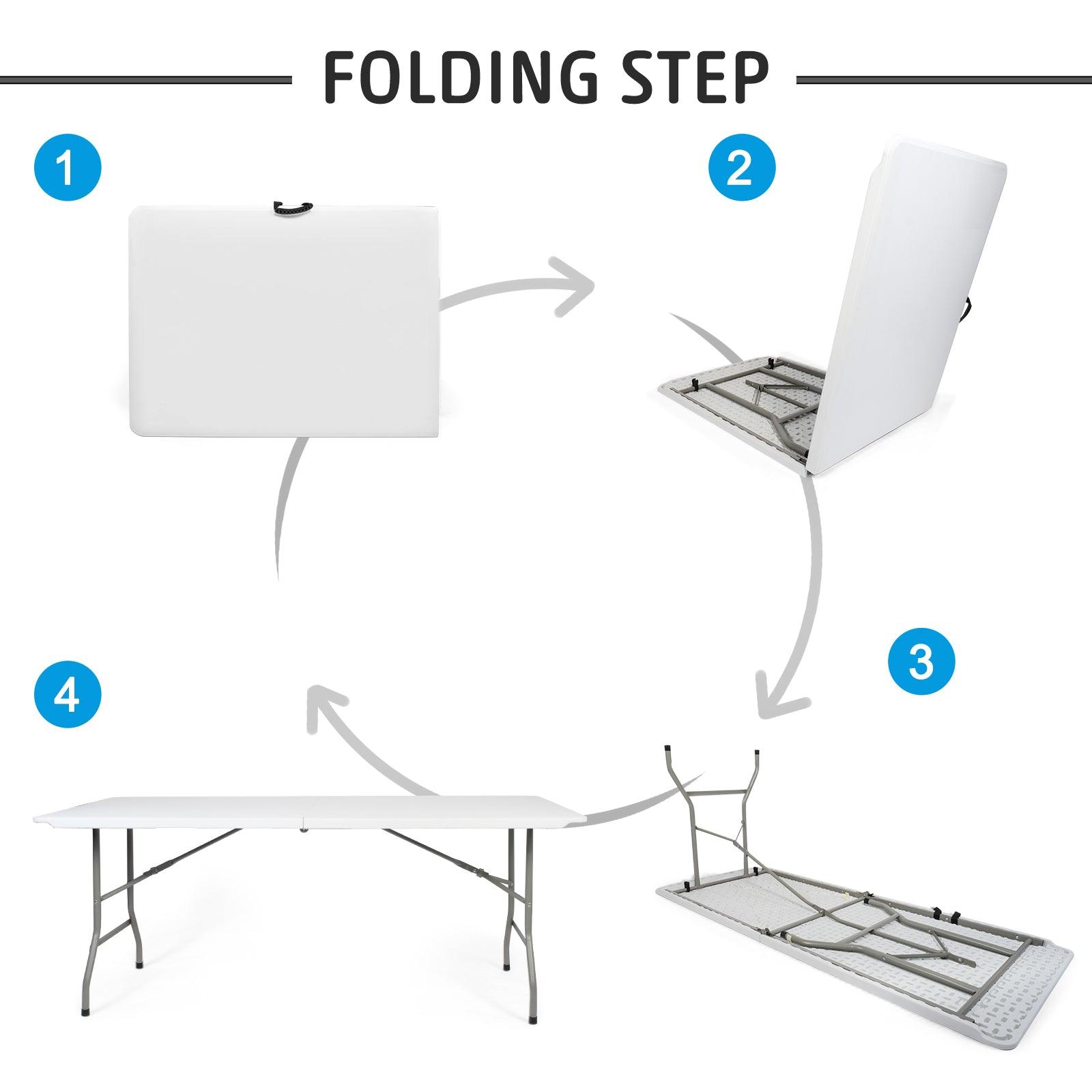 LUCKYERMORE 6ft Portable Folding Plastic Table for 6-8 Picnic Dining Table 71" with Carry Handle, White