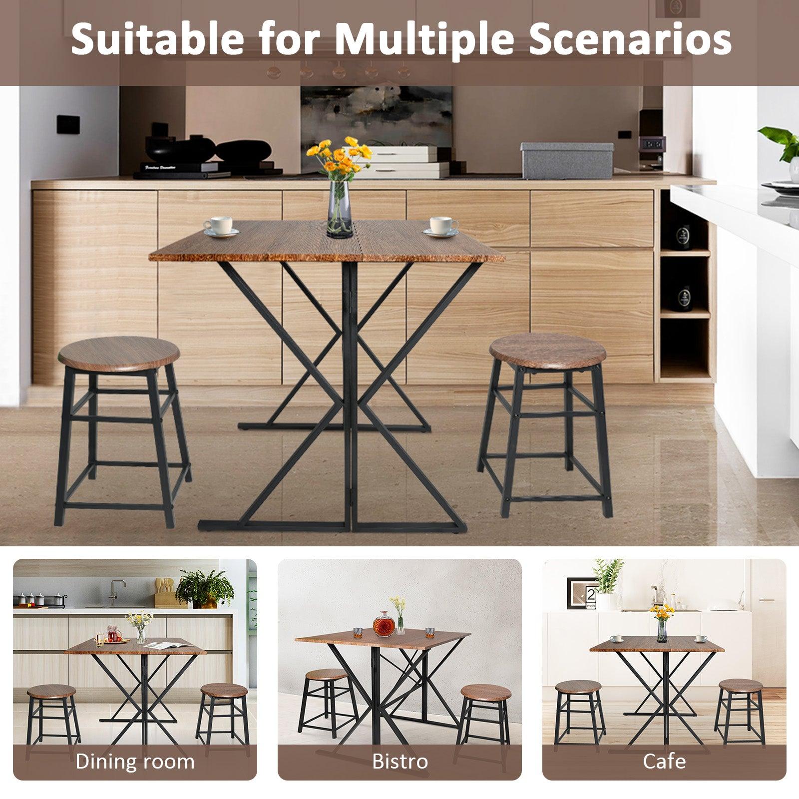 LUCKYERMORE Drop Leaf Dining Table Set for Small Space, 35.4" Drop Leaf Table with 2 Stools