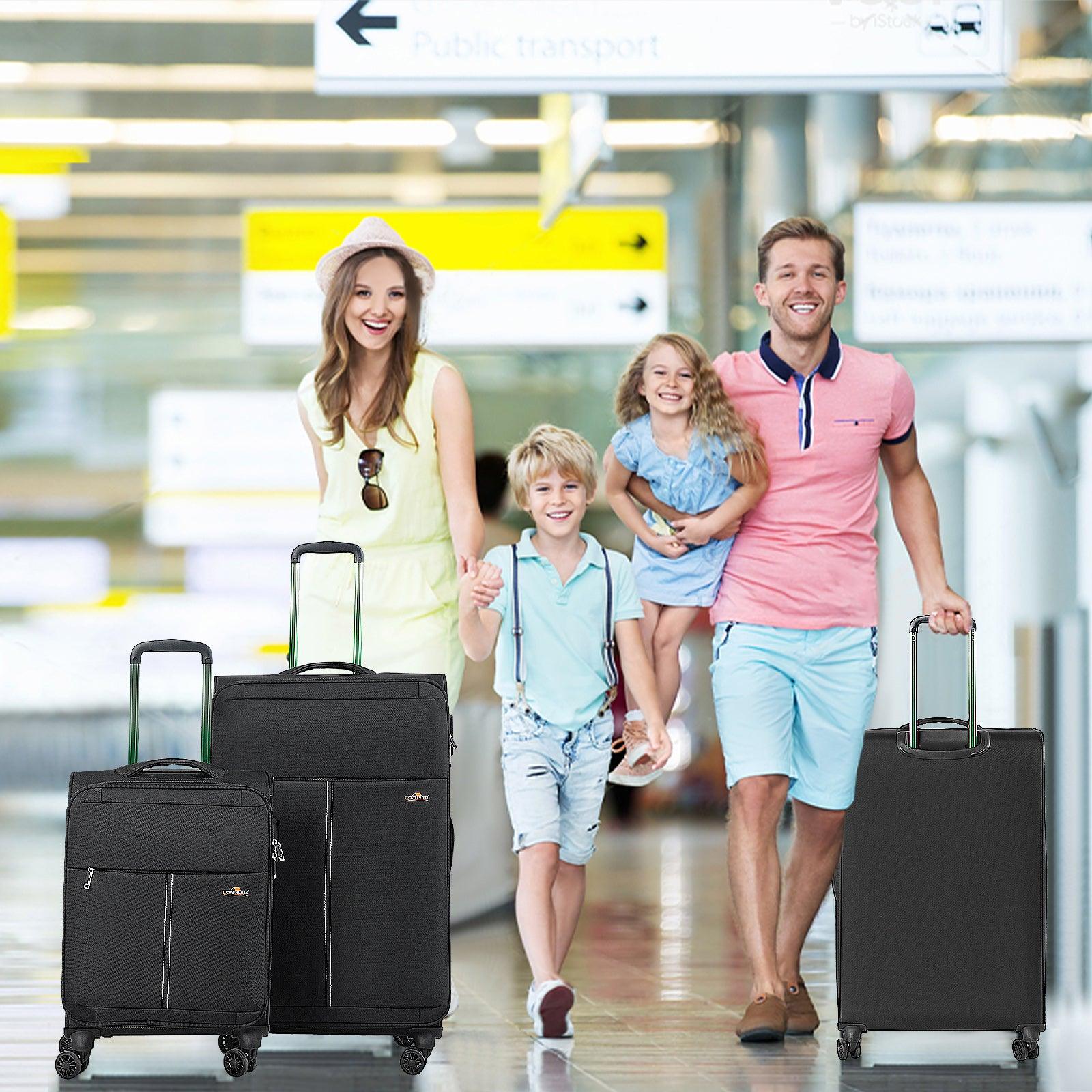 3-Piece Luggage Sets 20"/24"/28" with Wheels and Smooth Trolley Lightweight Expandable Suitcase Set, Black - Luckyermore