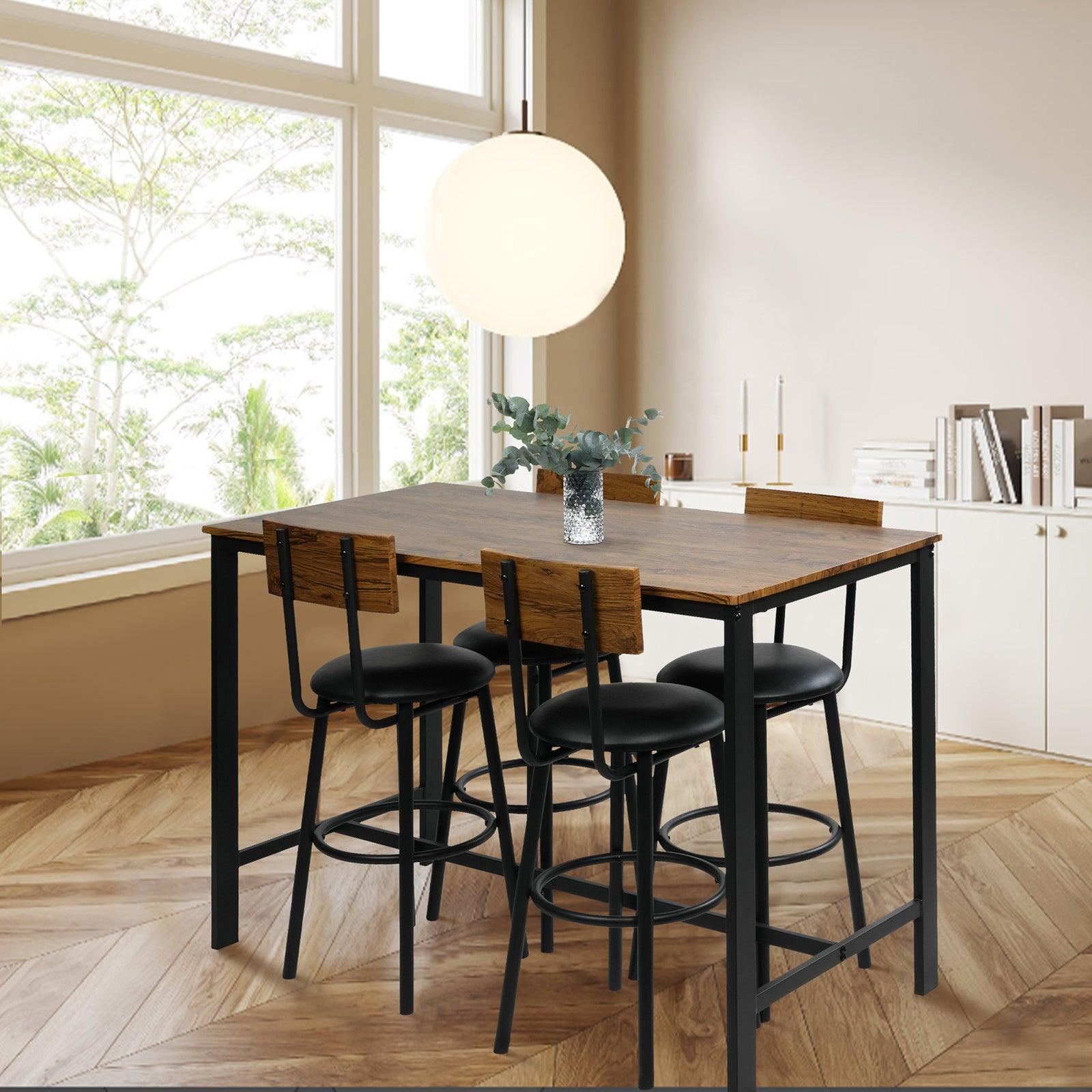 LUCKYERMORE 5 Piece Dining Bar Table Set, 1 Bar Table 47.3" for 4 with 4 Upholstered Bar Stools
