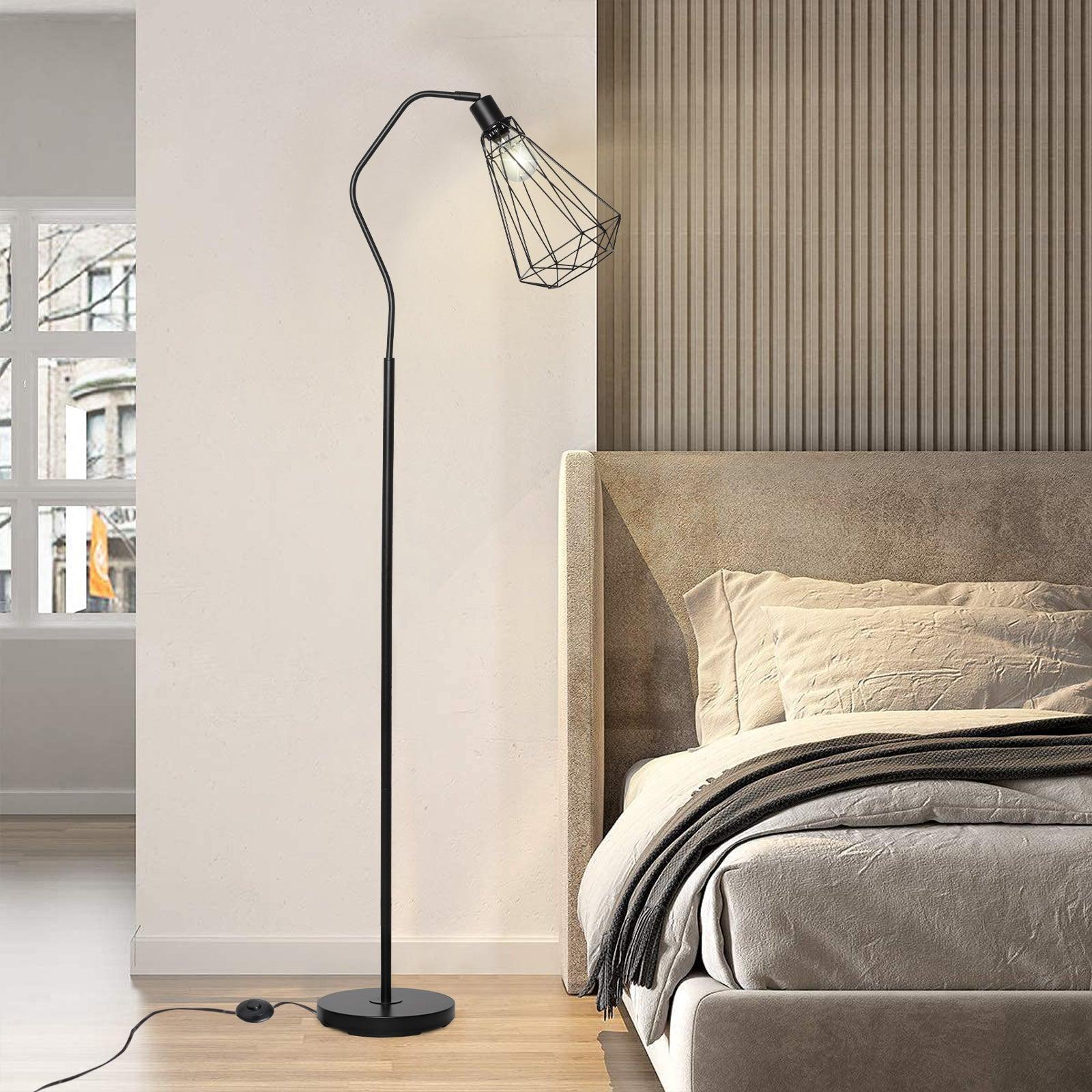 Minimalist Standing Floor Lamps with Adjustable Head Foot Switch Metal Tall Stand Up Reading Lamp, Black - Luckyermore