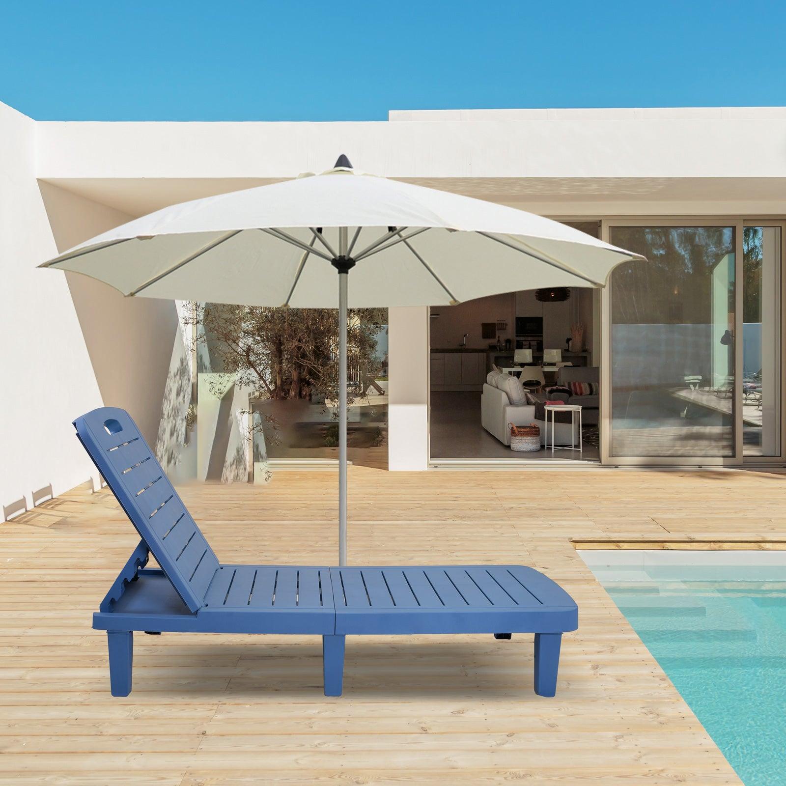 LUCKYERMORE 74.4" Outdoor Chaise Lounge Patio Pool Lounge Chairs with 4 Level Adjustable Backrest, Blue