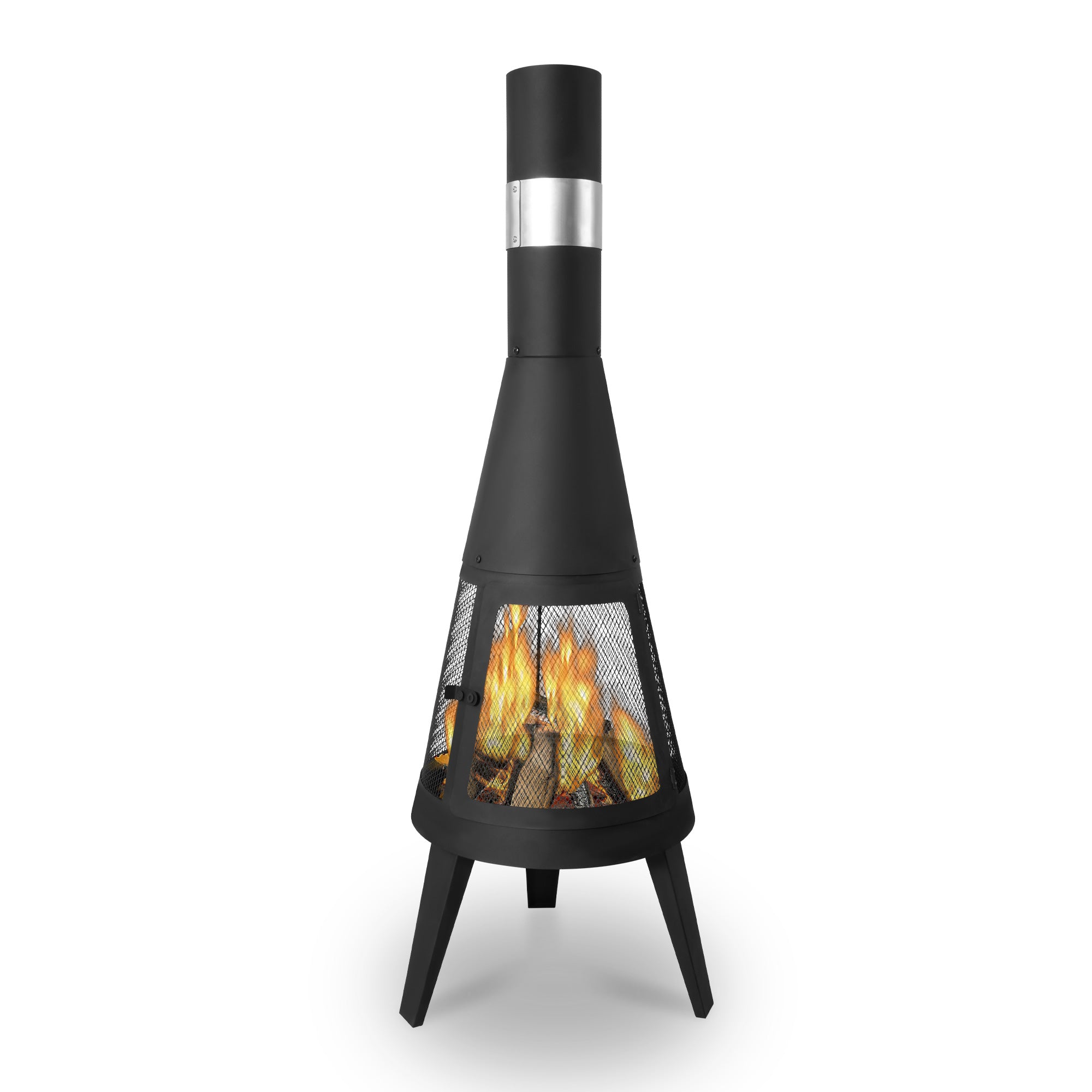 47.6" Tall Chiminea Outdoor Patio Fireplace Metal Wood Burning Outdoor Fire Pit, Black