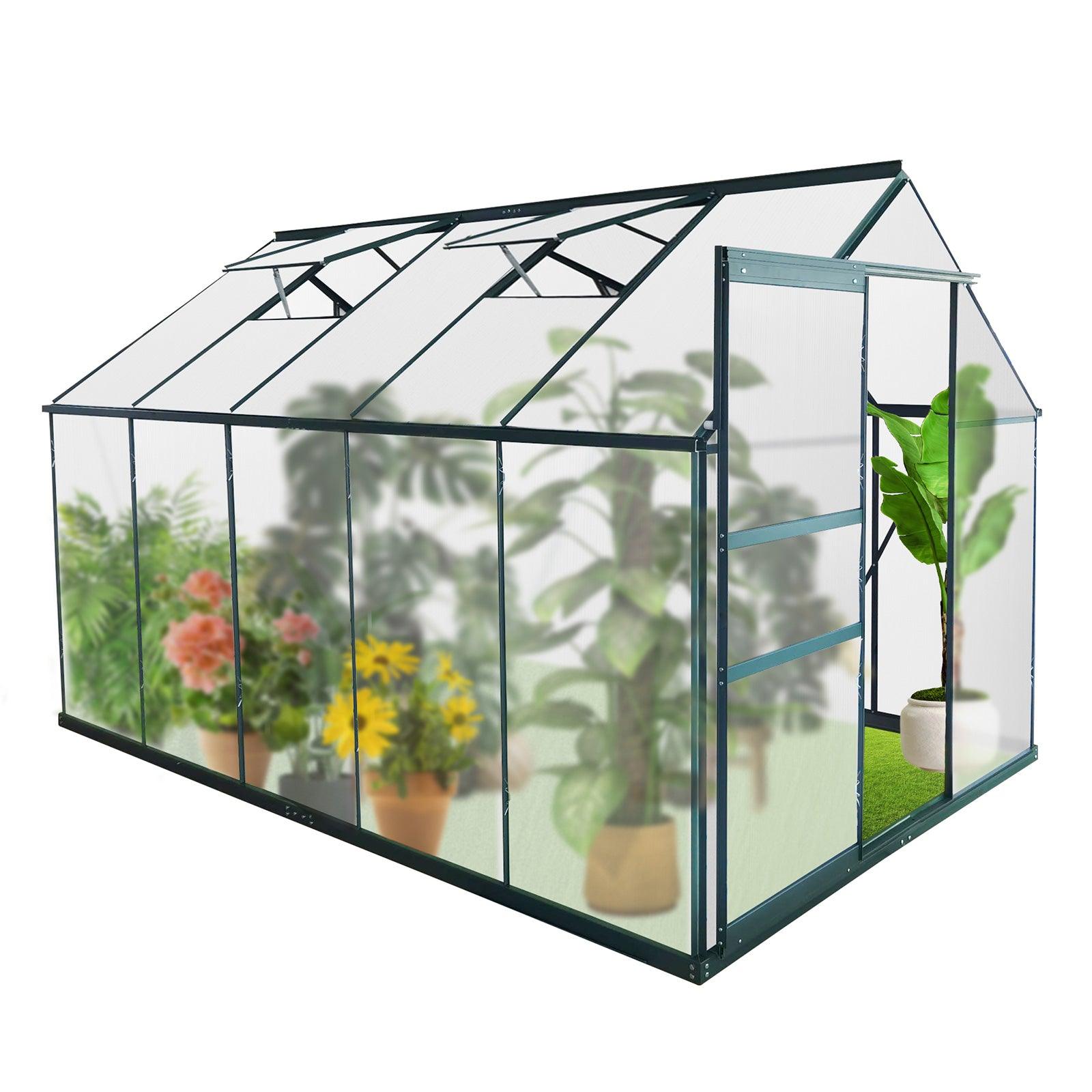 10x6 ft Walk-in Outdoor Greenhouse with Sliding Door, Vent Window, Rain Gutter - Luckyermore