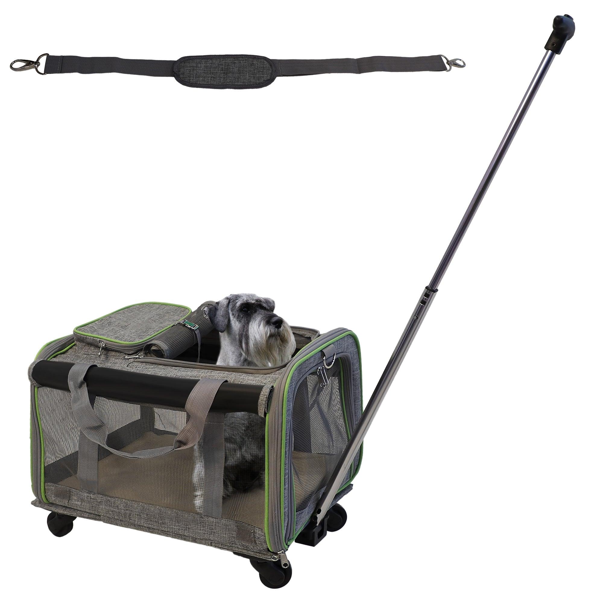 Folding Pet Carrier with Wheels Dog Cat Travel Carrier with Telescopic Handle, Gray - Luckyermore
