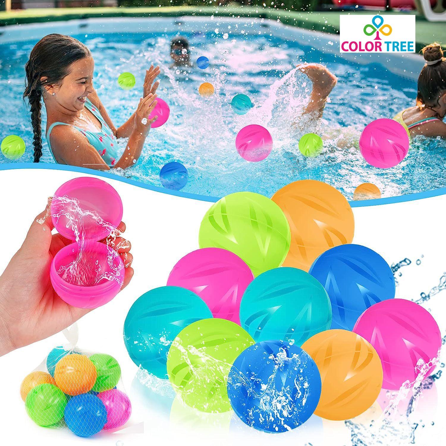 COLOR TREE Reusable Water Balloons, Water Ball for Pool Toys, Summer Toys, Easy Quick Fill & Self-Sealing Water Bombs, Soft Silicone Water Splash Ball, Best Gift for Kids - Luckyermore