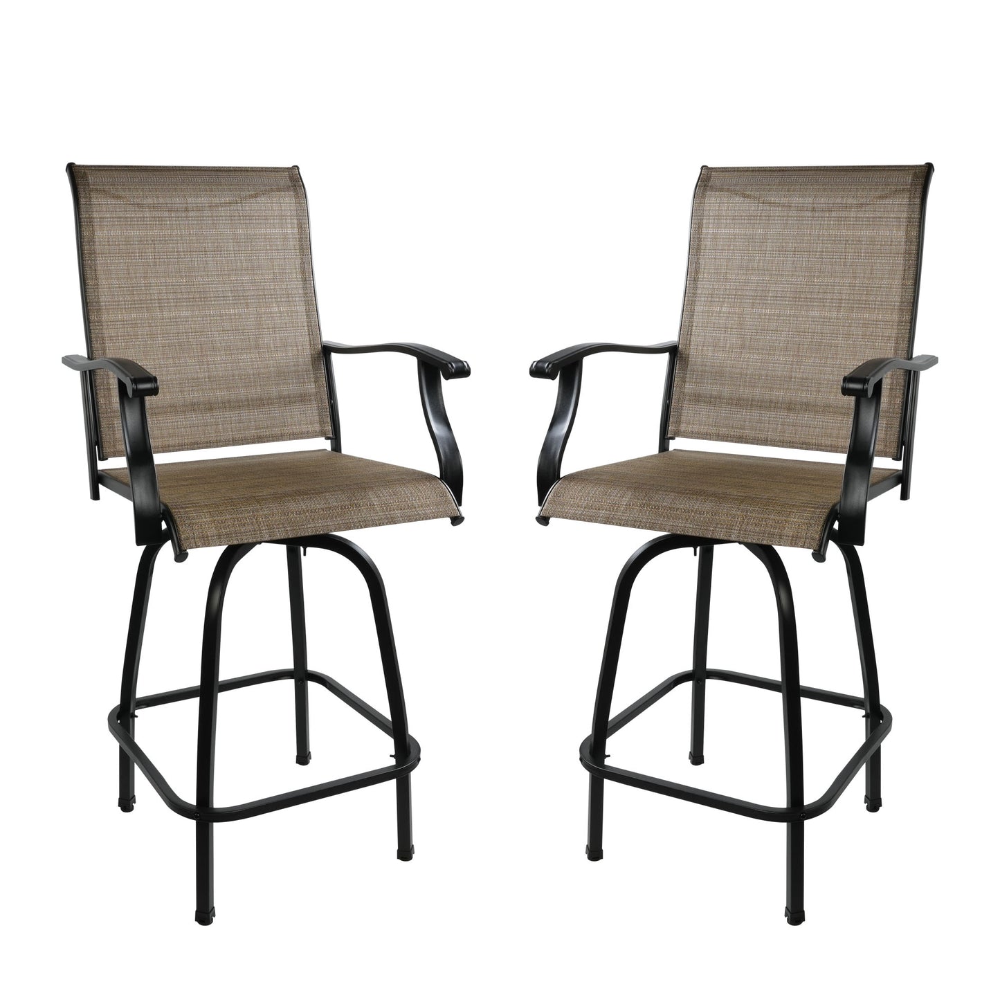 Set of 2 Patio Swivel Bar Stools Outdoor Bar Height Patio Stools Bar Chairs with High Back and Armrest