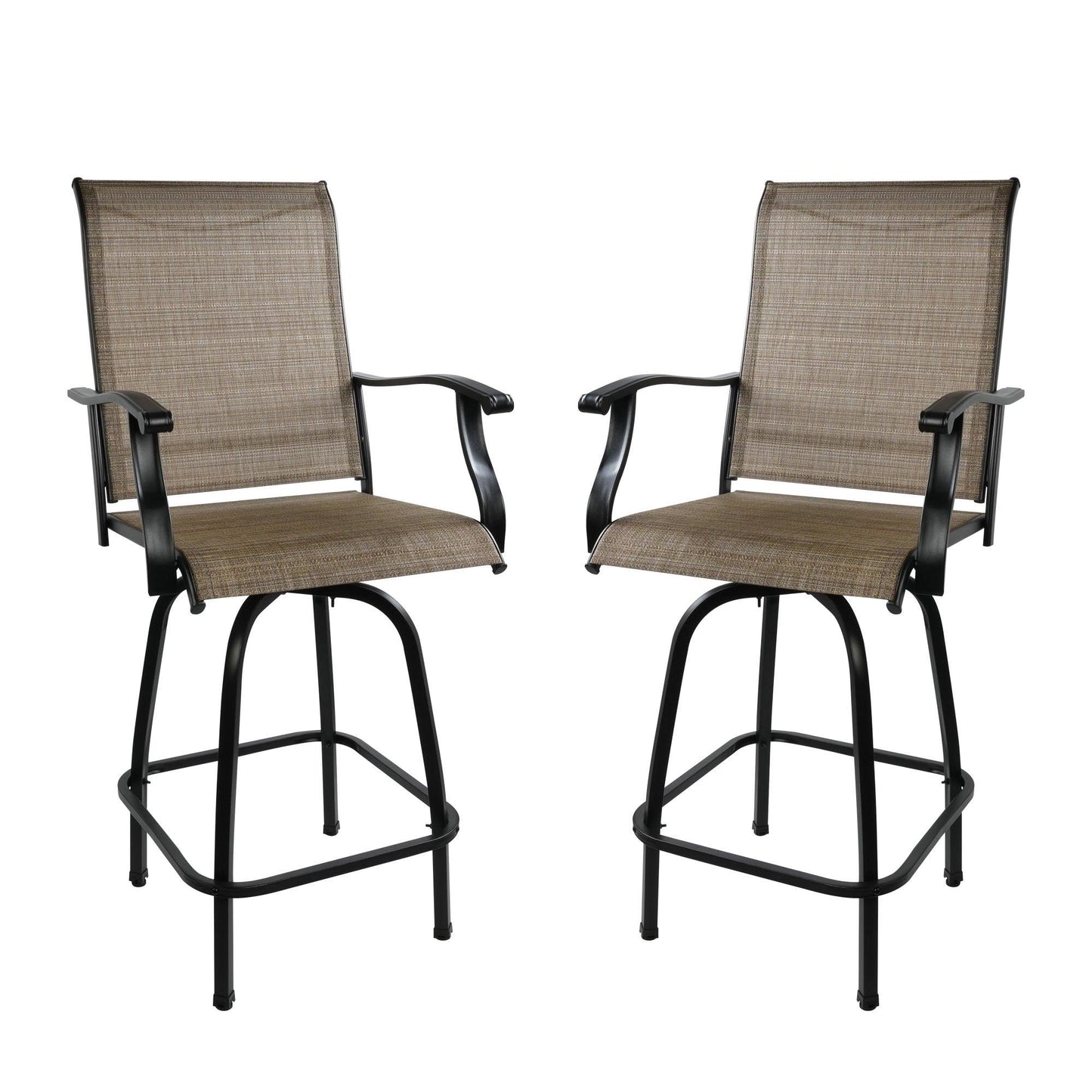 Set of 2 Patio Swivel Bar Stools Outdoor Bar Height Patio Stools Bar Chairs with High Back and Armrest