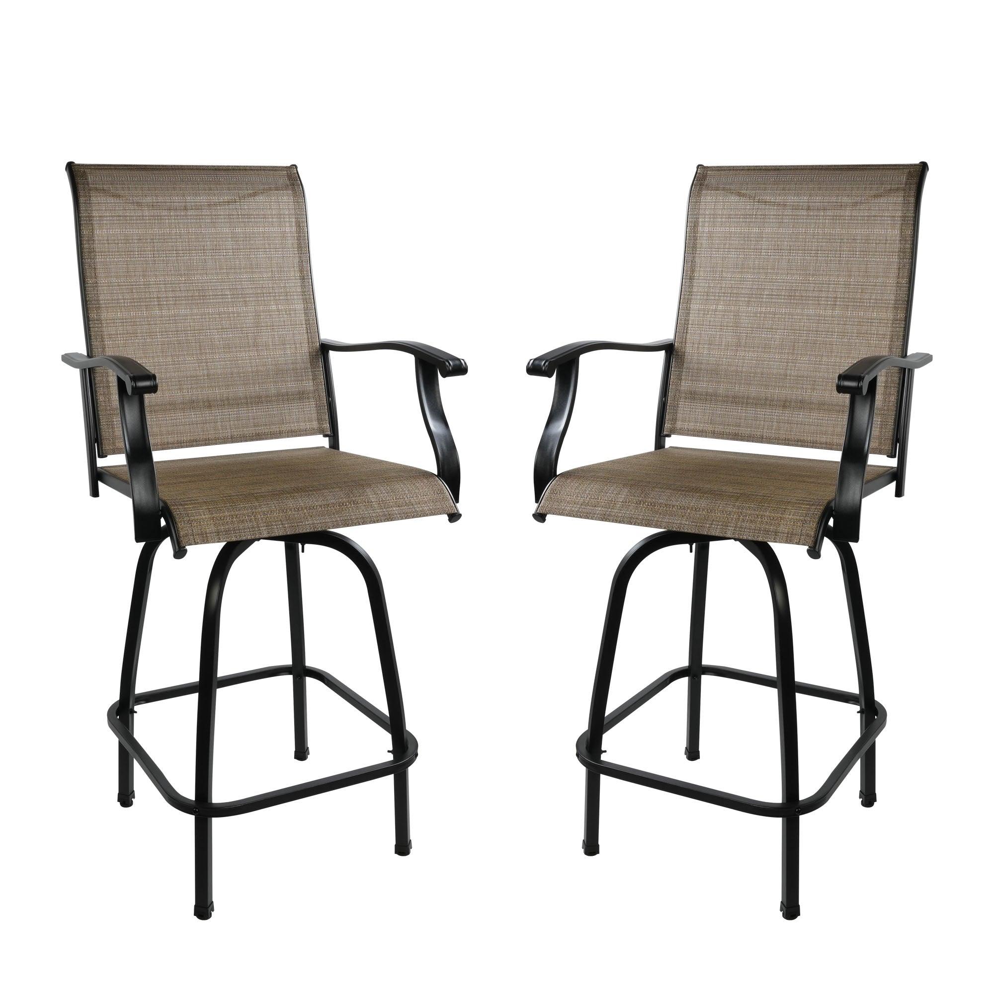 LUCKYERMORE Set of 2 Patio Swivel Bar Stools Outdoor Bar Height Patio Stools Bar Chairs with High Back and Armrest