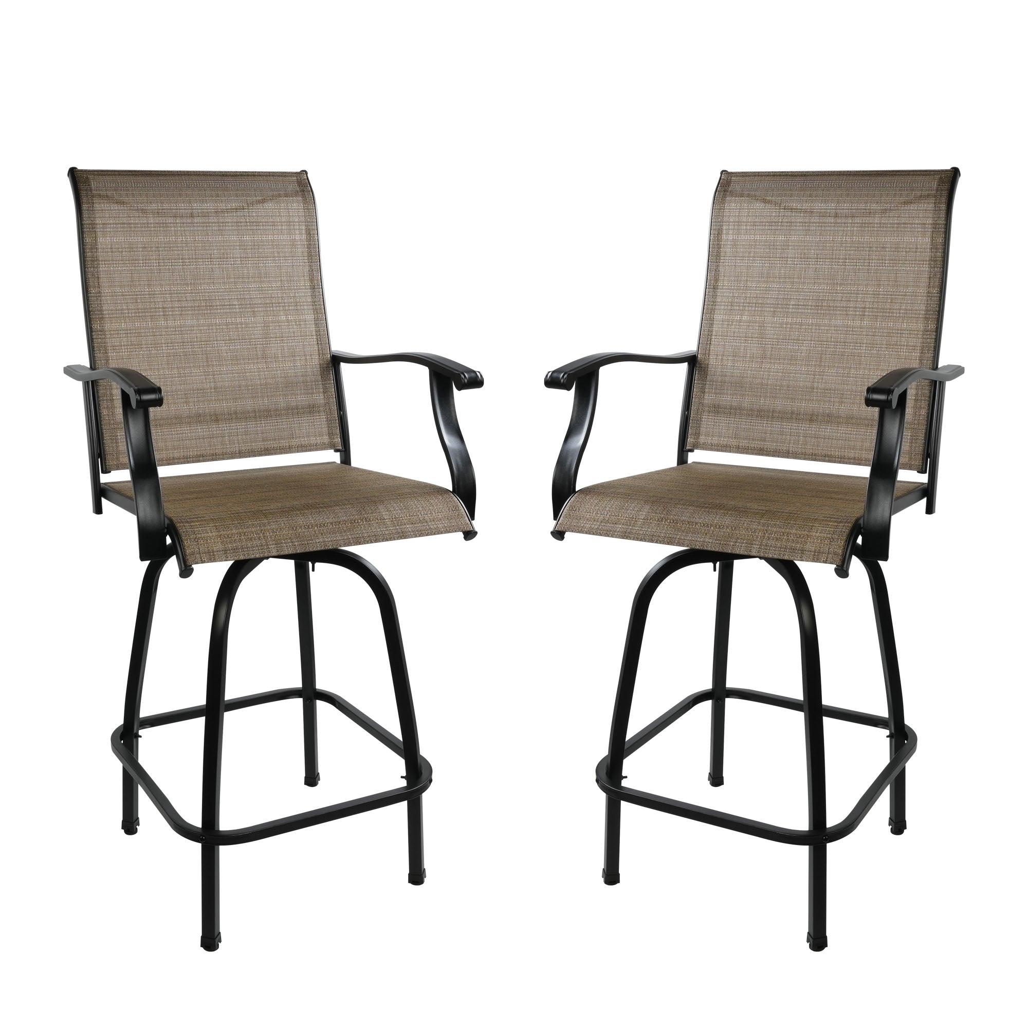 Set of 2 Patio Swivel Bar Stools Outdoor Bar Height Patio Stools Bar Chairs with High Back and Armrest