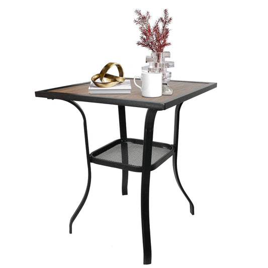 27.5" Outdoor High Bar Table Patio Square Bar Height Table with Storage Rack
