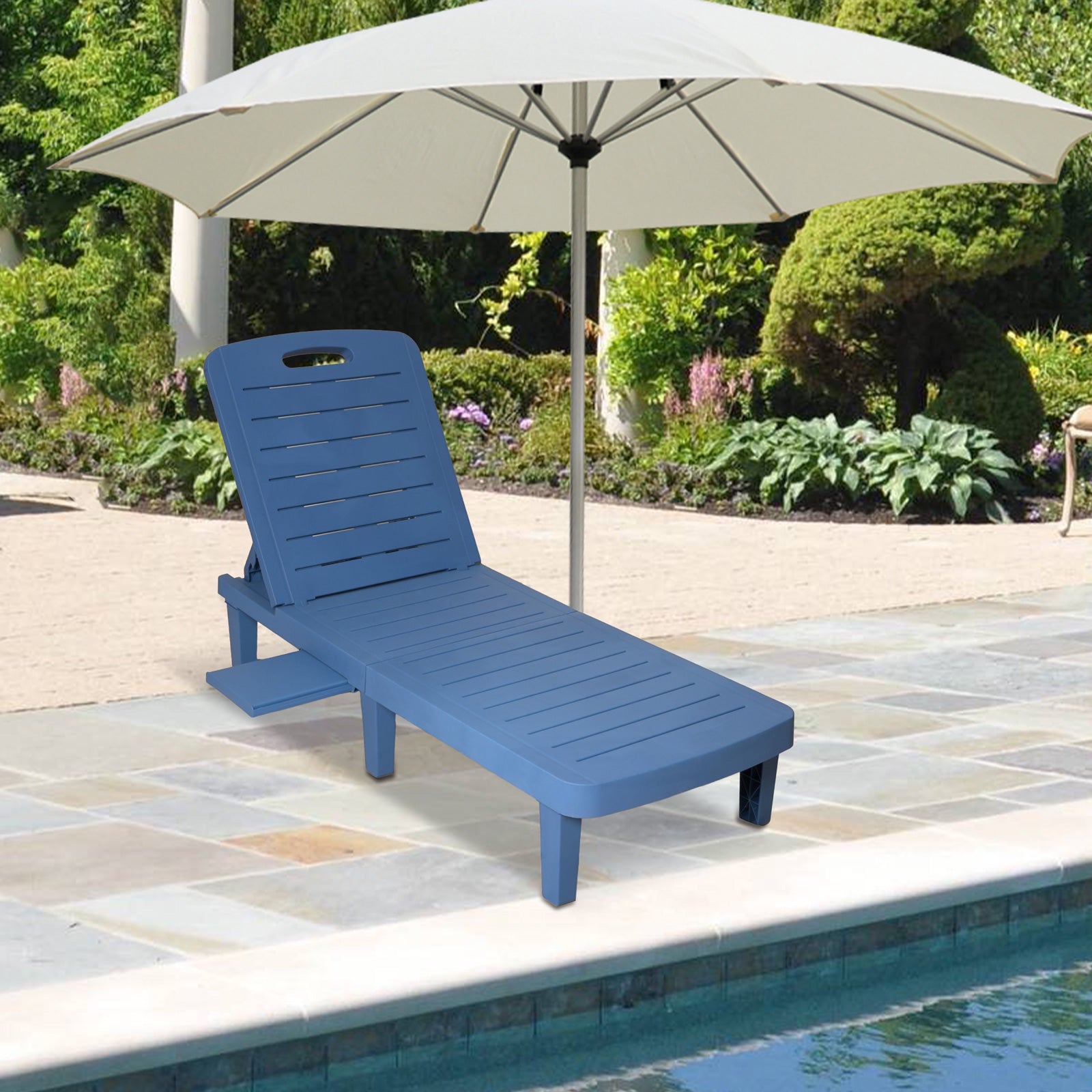 74.4" Outdoor Chaise Lounge Patio Pool Lounge Chairs with 4 Level Adjustable Backrest, Blue