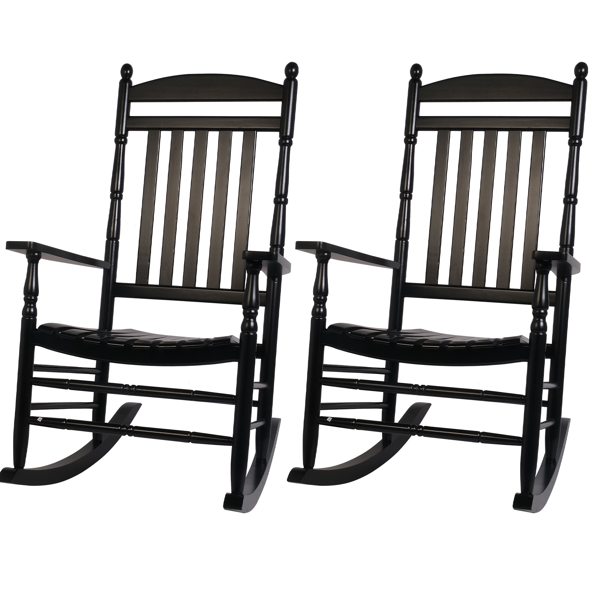 Set of 2 Outdoor Rocking Chairs Wooden High Back Rocker with Armrest for Garden Patio, Black