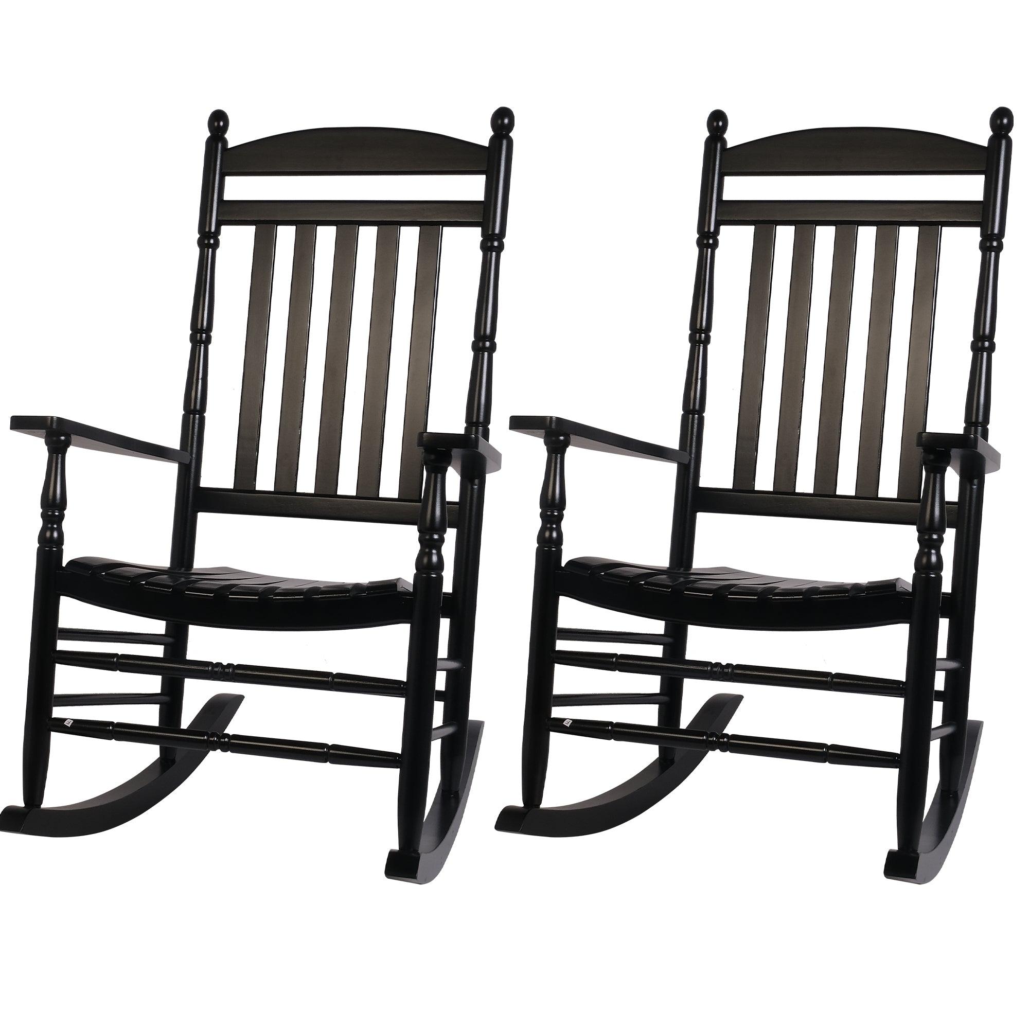 LUCKYERMORE Set of 2 Outdoor Rocking Chairs Wooden High Back Rocker with Armrest for Garden Patio, Black