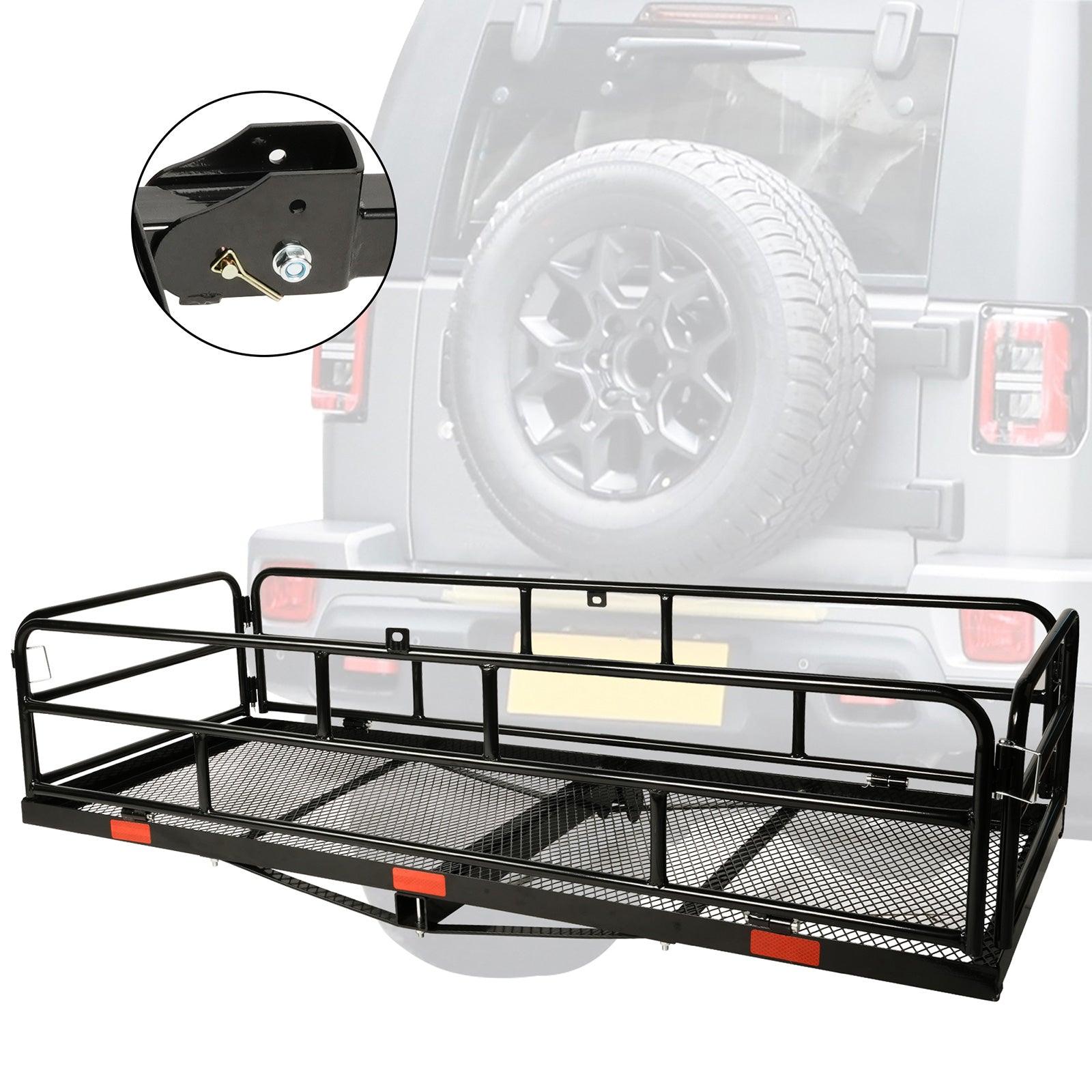 LUCKYERMORE 60"x 24" Hitch Mount Steel Cargo Carrier Basket Folding Cargo Rack with 2" Receiver, Black