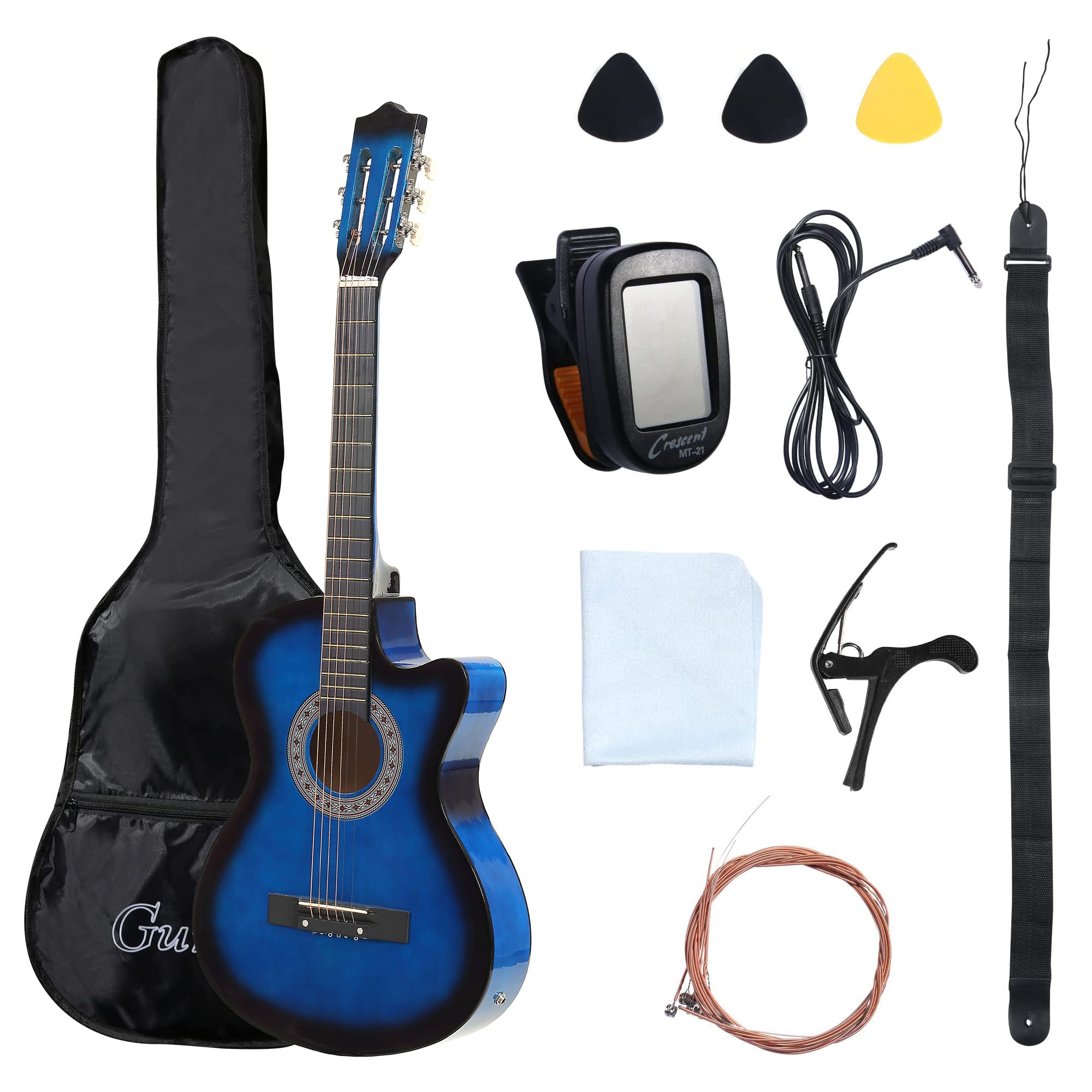 38" Acoustic Electric Guitar for Beginners All Wood Classic Guitar, Blue