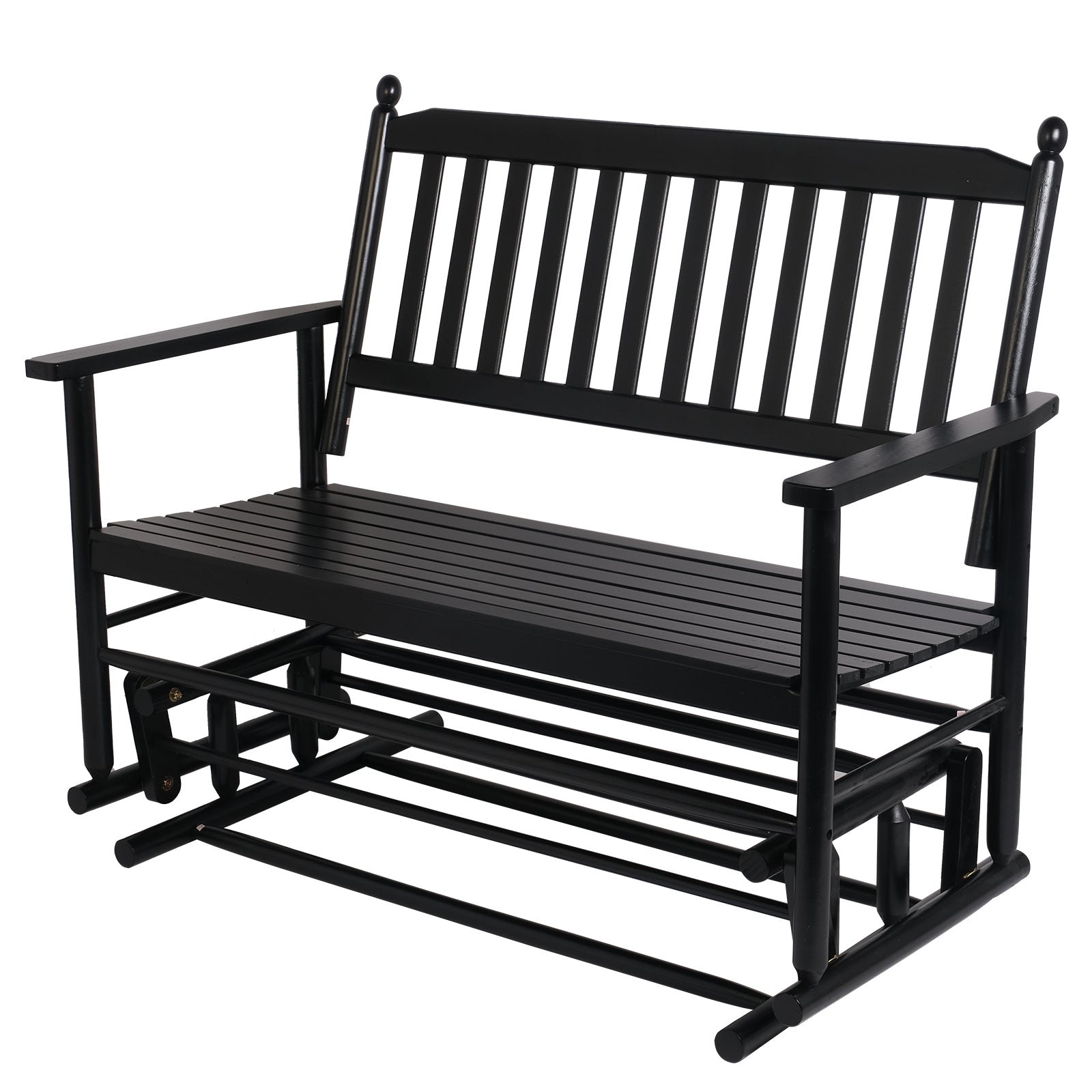 Outdoor Patio Swing Glider Bench 2-Person Wooden Rocking Bench Outdoor Seating Chairs, Black