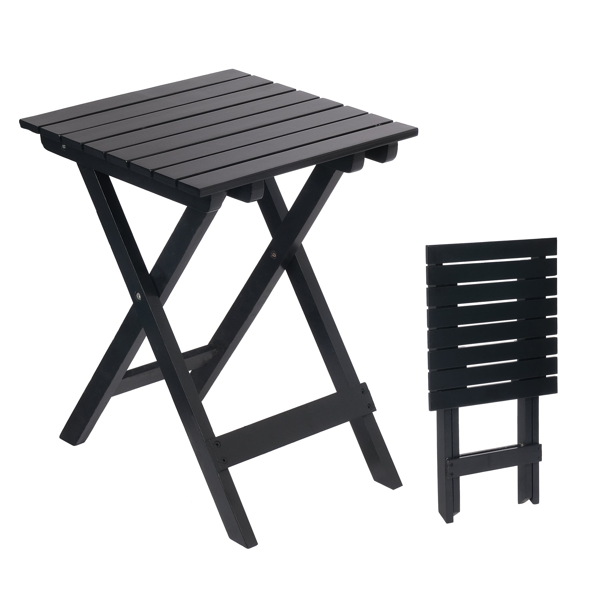 13.7" Square Outdoor Patio Folding Side Table Wood Portable End Table, Black