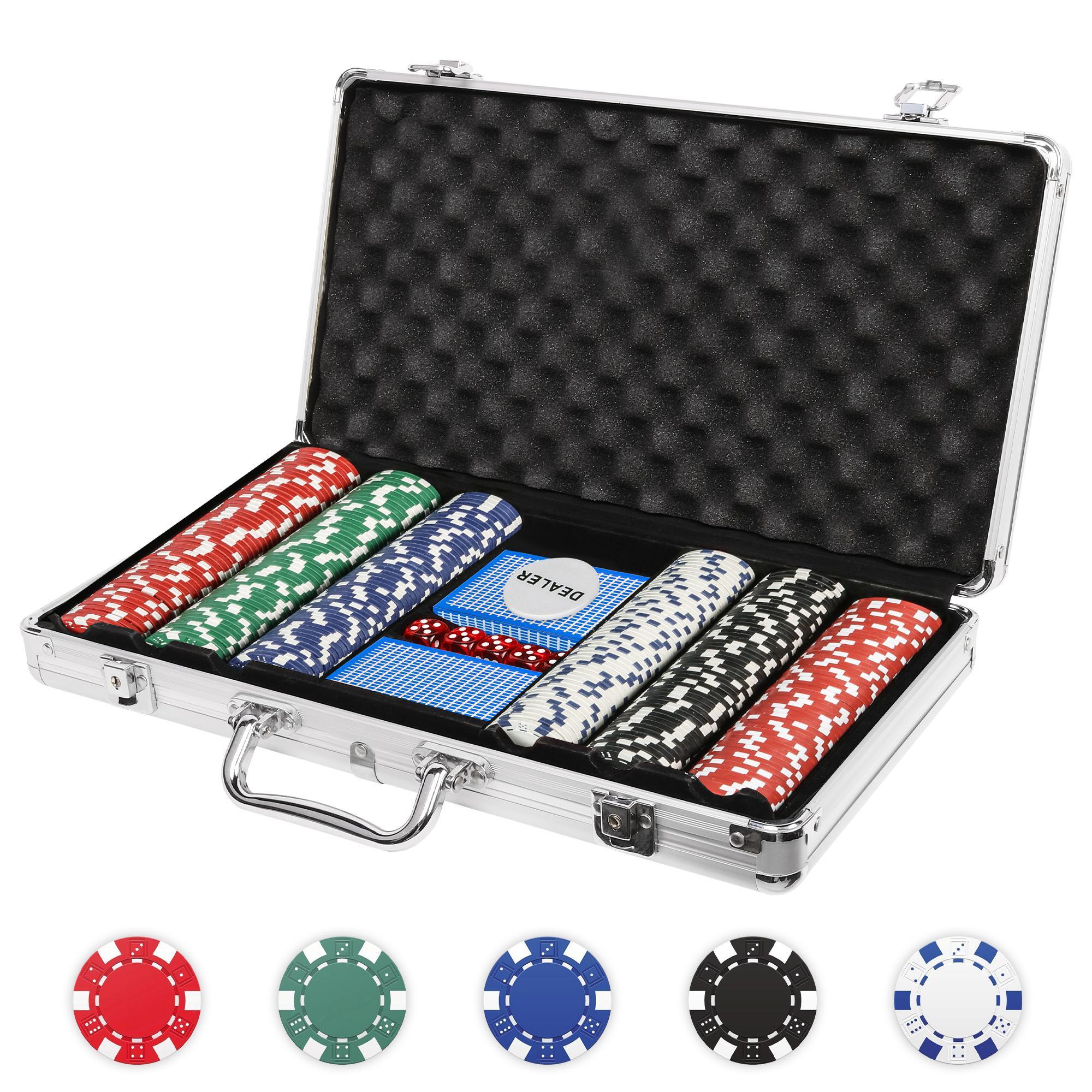 300pc 11.5g Poker Chip Set for Texas Holdem with Aluminum Case Clay Poker Chips Set