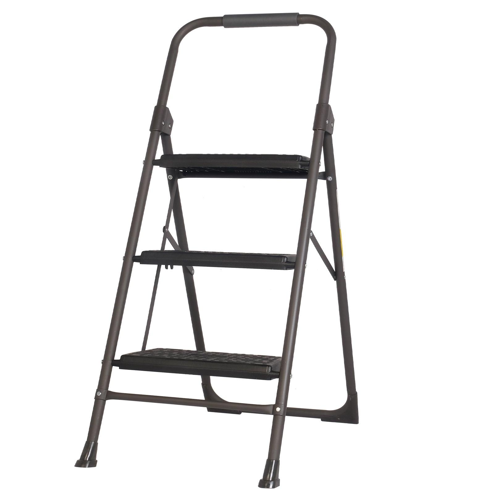 3 Step Portable Folding Ladder Step Stool with Wide Anti-Slip Pedal and Handgrip - Luckyermore