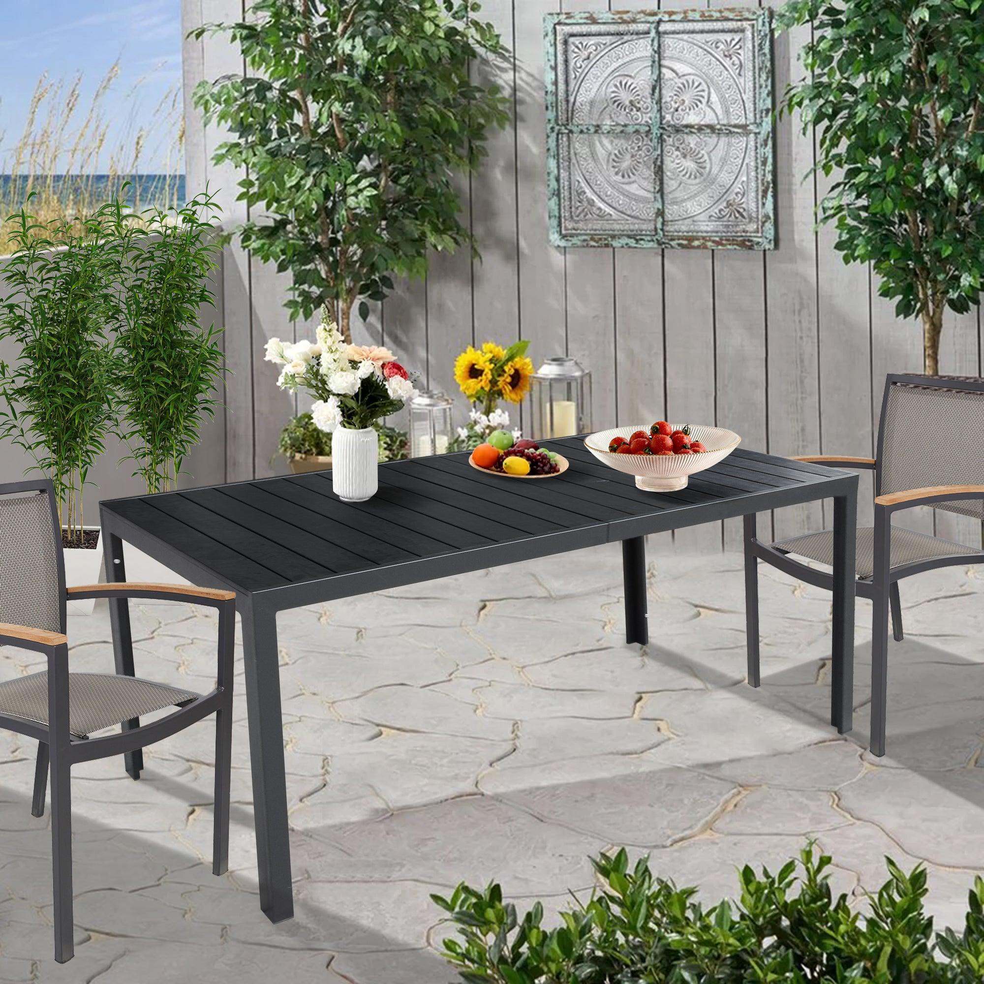 71" Outdoor Patio Dining Table for 6-8 Rectangular Table with Aluminum Frame, Black