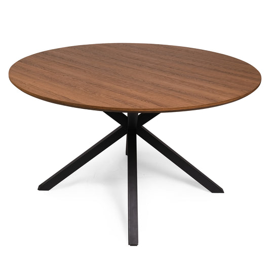 53" Round Mid-Century Modern Wooden Dining Table for 4-6 Kitchen Table with Solid Metal Leg