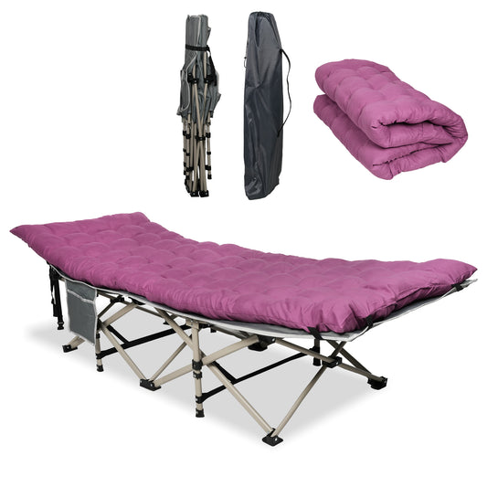 LUCKYERMORE Portable Folding Camping Cots Sleeping Cots with Removable Mattress Carry Bag and Side Pocket