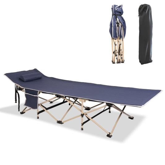 LUCKYERMORE Portable Folding Camping Cots Beds with Pillow Side Pocket Carry Bag for Outdoor Camping Hiking