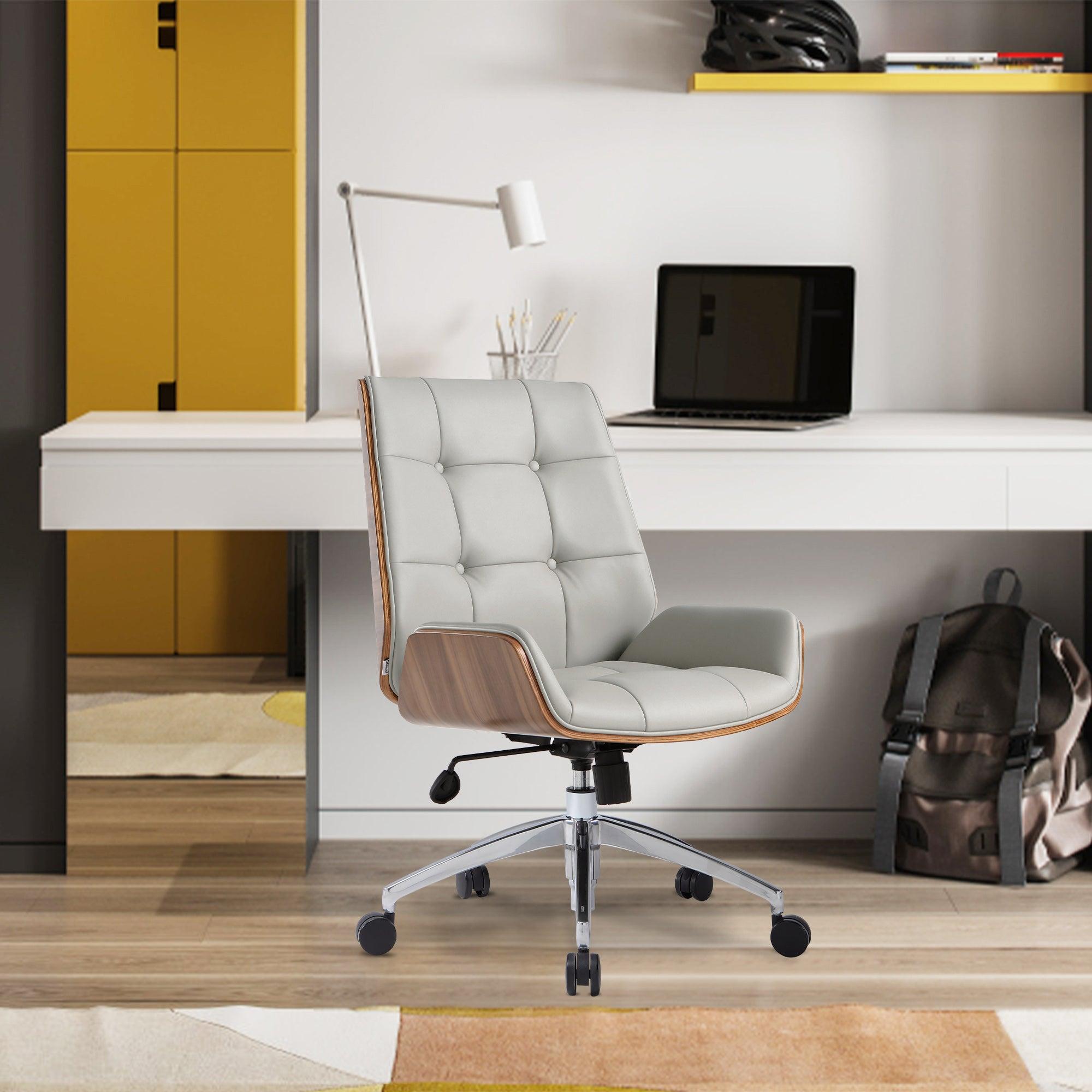 Executive Ergonomic Office Leather Chairs with Tilt and Height Adjustable, Light Gray