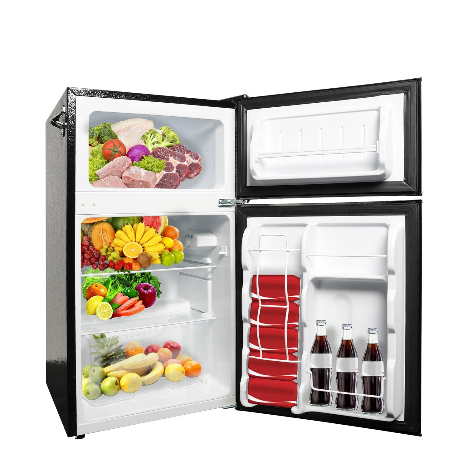 Luckyermore 3.2 Cu.Ft. 2-Door Fridge with Freezer Compact Refrigerator with Glass Shelves