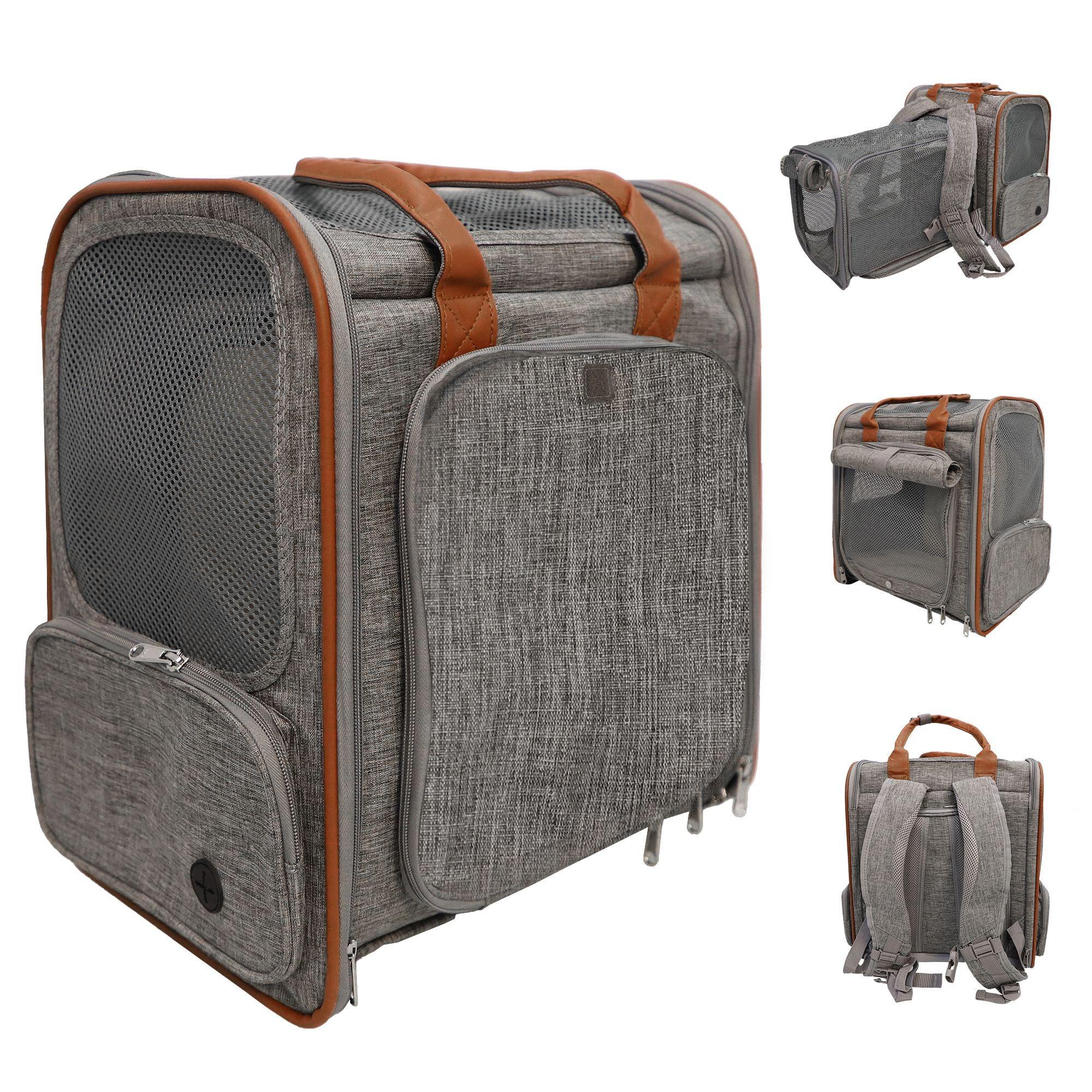 Pet Backpack Dog Cat Travel Carrier Bag with Soft-Sided Mesh and Safety Strap, Gray - Luckyermore