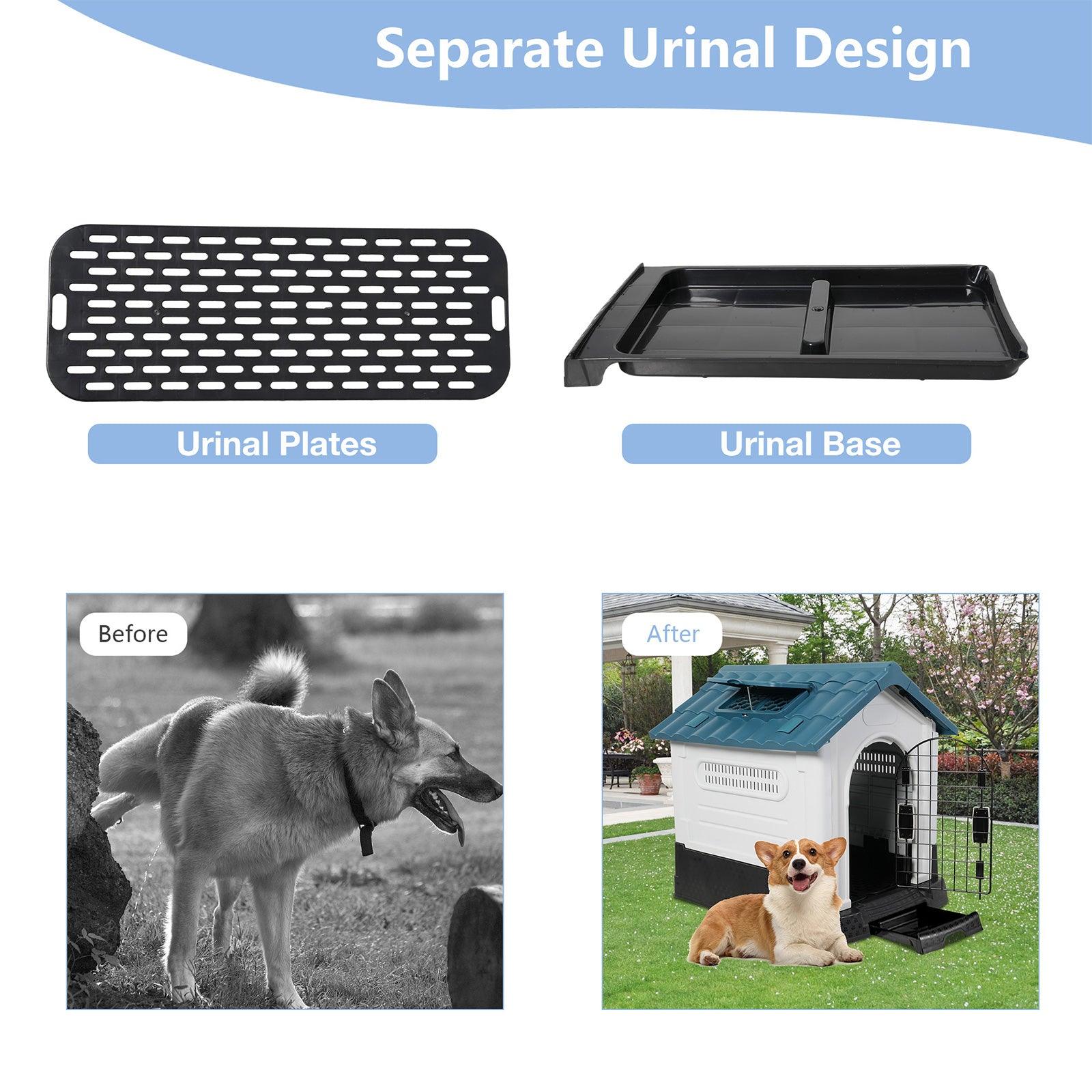 Outdoor Small Dog House Plastic Waterproof Kennel with Air Vents, 23.6"L x 18.9"W x 25.6"H, Blue Roof - Luckyermore
