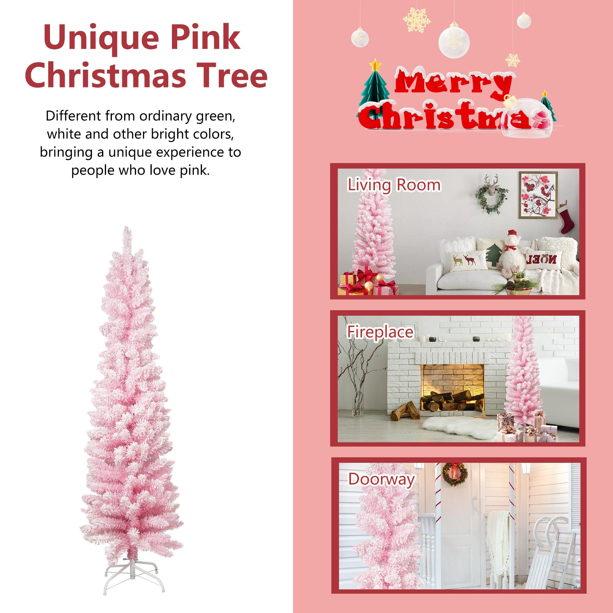 6ft Pink Artificial Christmas Tree Xmas Tree with 320 Branch Tips Metal Stand - Luckyermore