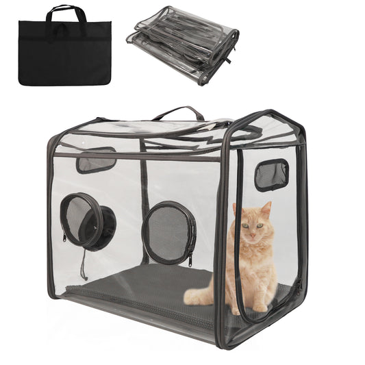 Portable Pet Dryer Box Foldable Dog Crate Dryer Cage with Transparent PVC, Gray