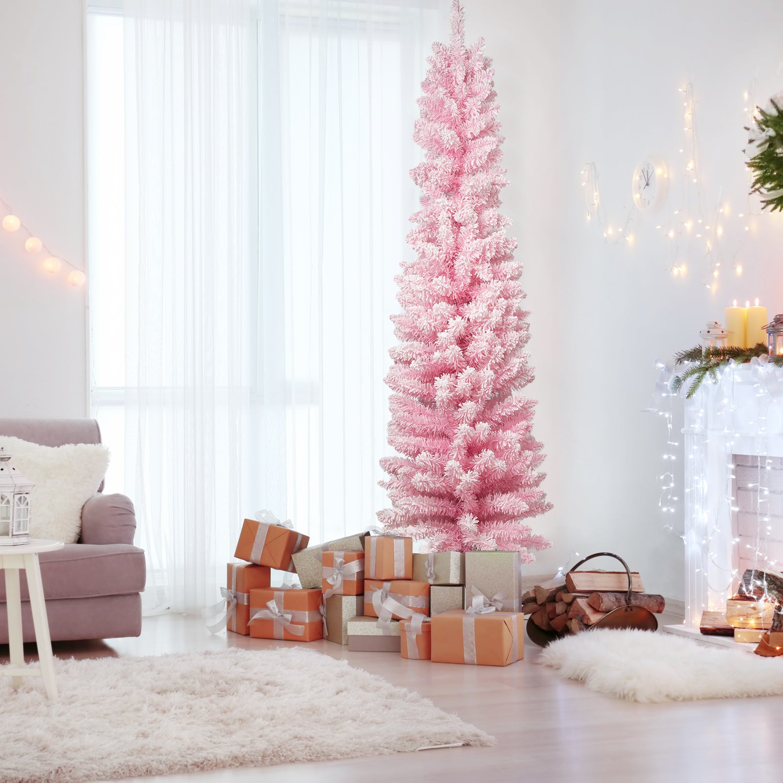 5ft Pink Artificial Christmas Tree Xmas Tree with 250 Branch Tips Metal Stand