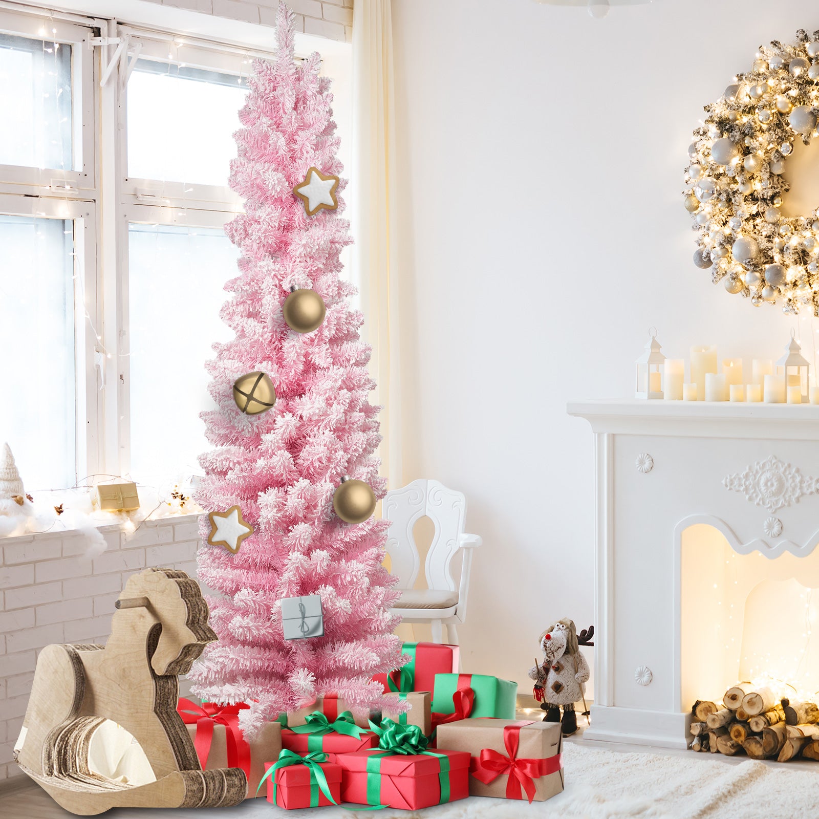 5ft Pink Artificial Christmas Tree Xmas Tree with 250 Branch Tips Metal Stand