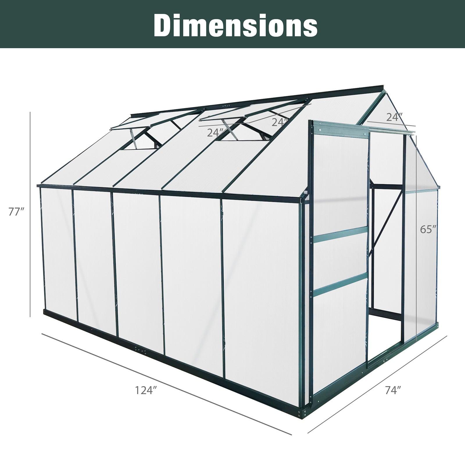 10x6 ft Walk-in Outdoor Greenhouse with Sliding Door, Vent Window, Rain Gutter - Luckyermore