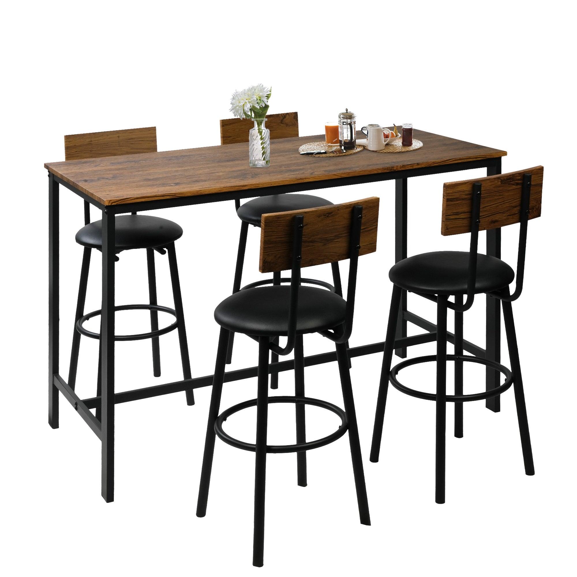 5 Piece Dining Bar Table Set, 1 Bar Table 47.3" for 4 with 4 Upholstered Bar Stools